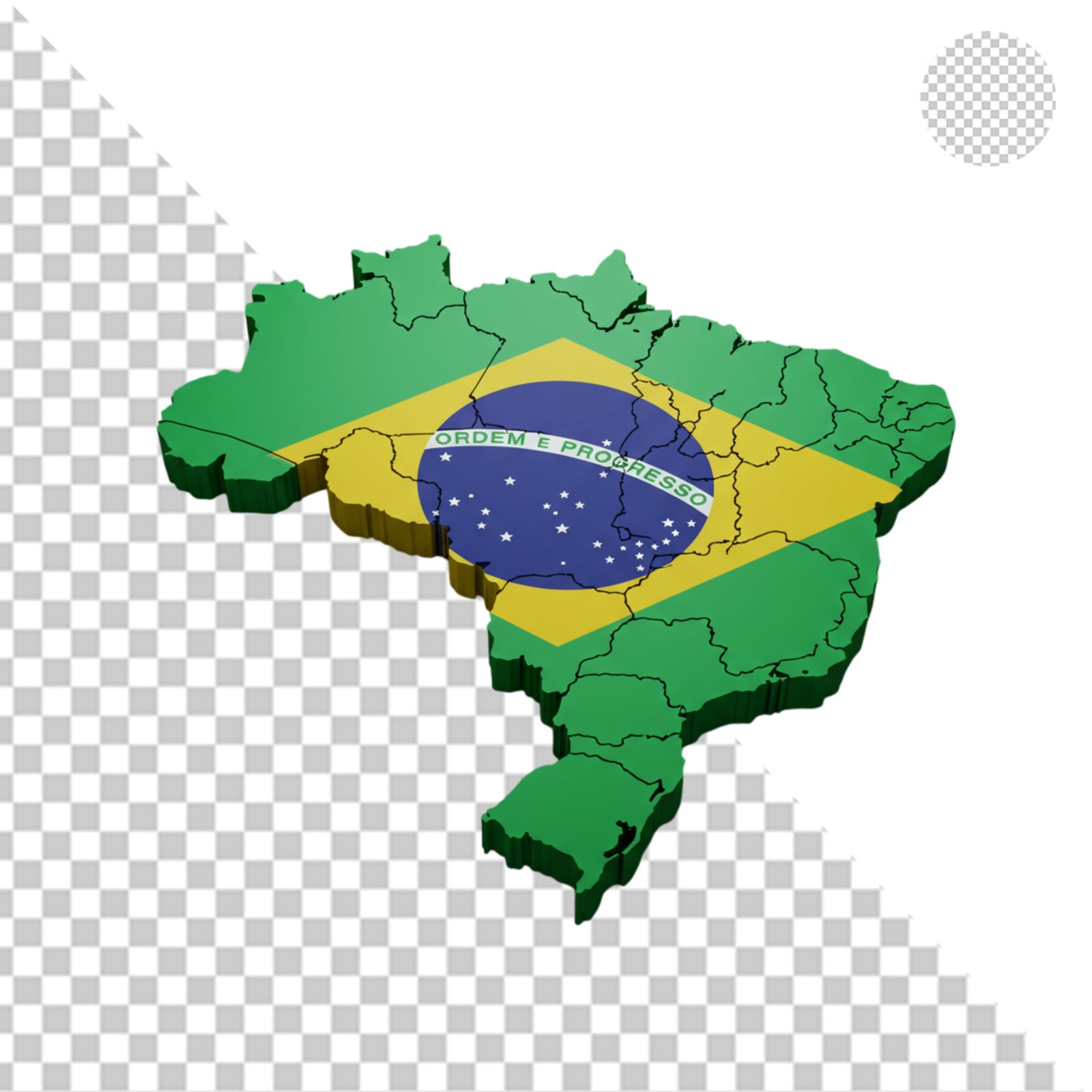 3D Brazil Map With Flag Texture Transparent PNG Isolated