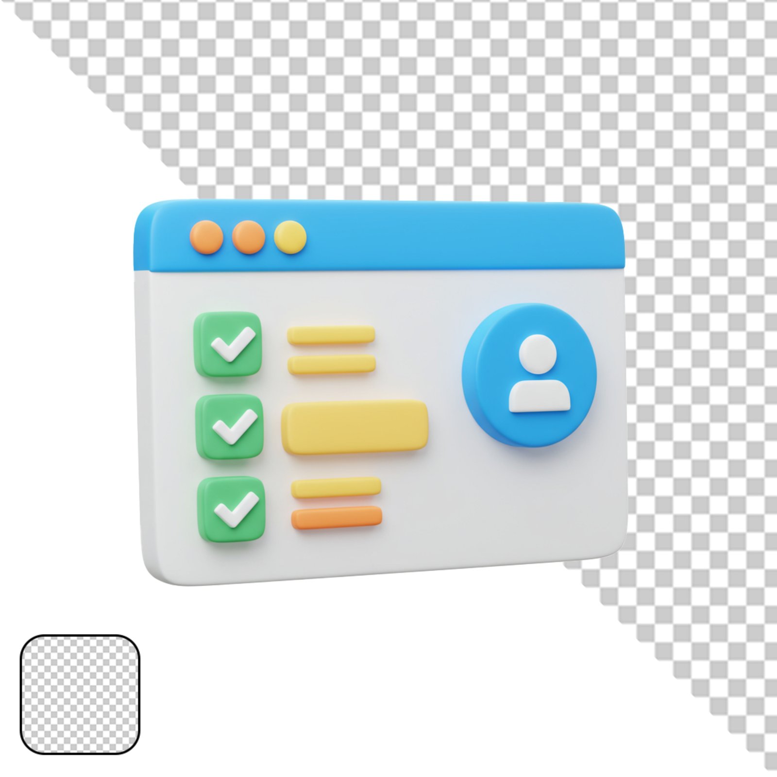 3D Browser Window UI Element With Checklist And Profile Icon PNG