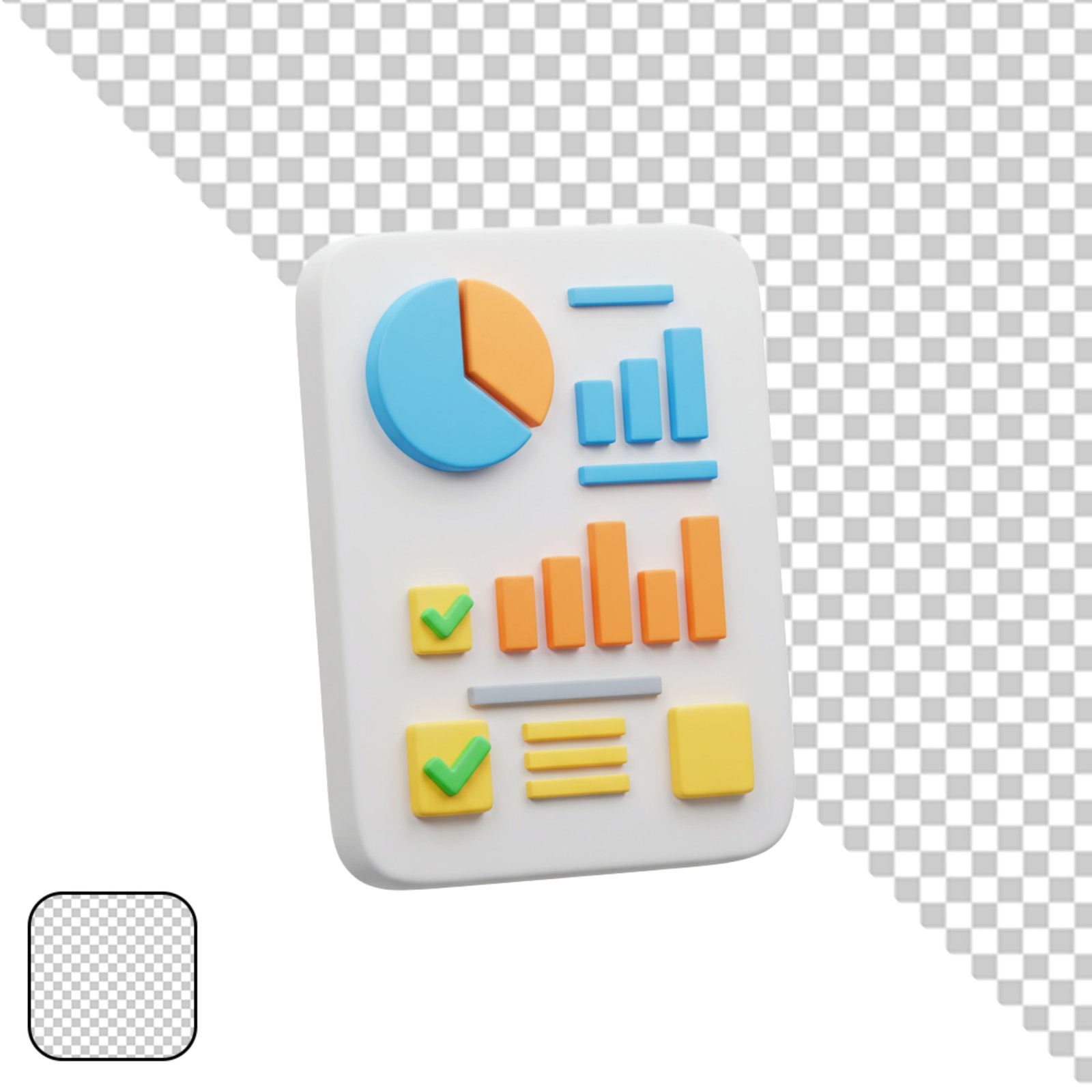 3D Business Report Document With Charts And Checklists Transparent PNG