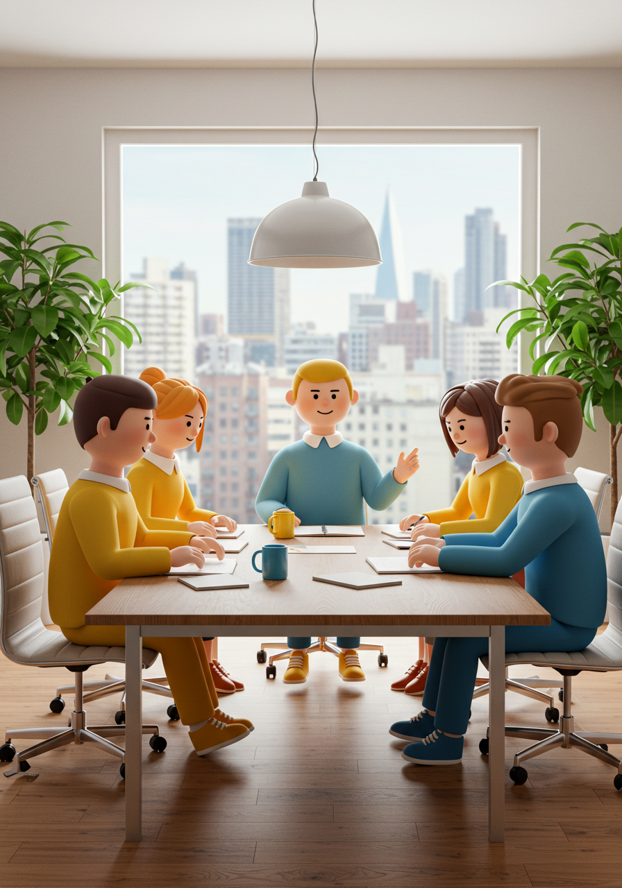 3D Business Team Meeting And Collaboration In Modern Office