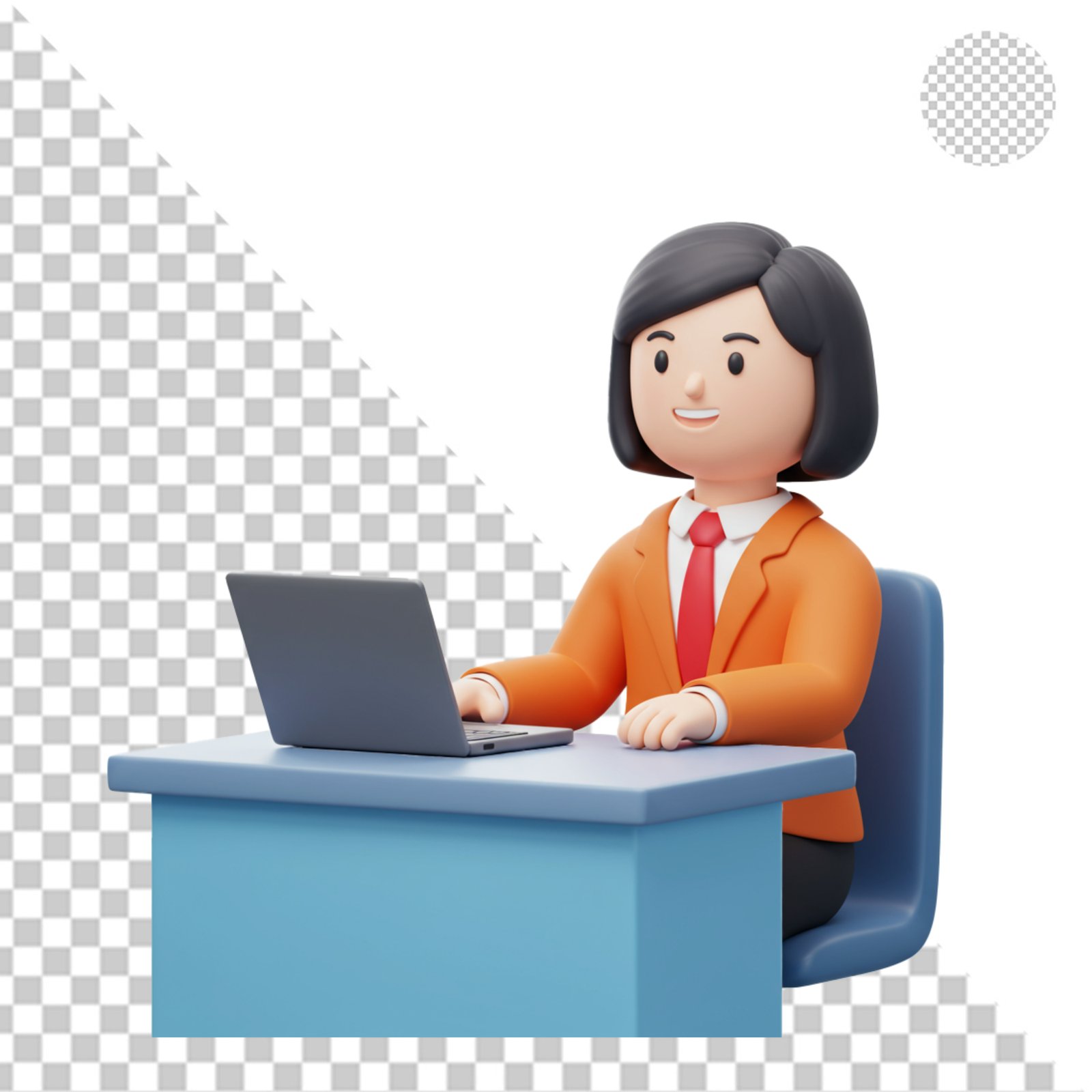 3D Cartoon Businesswoman Working On Laptop With Global Travel Theme PNG