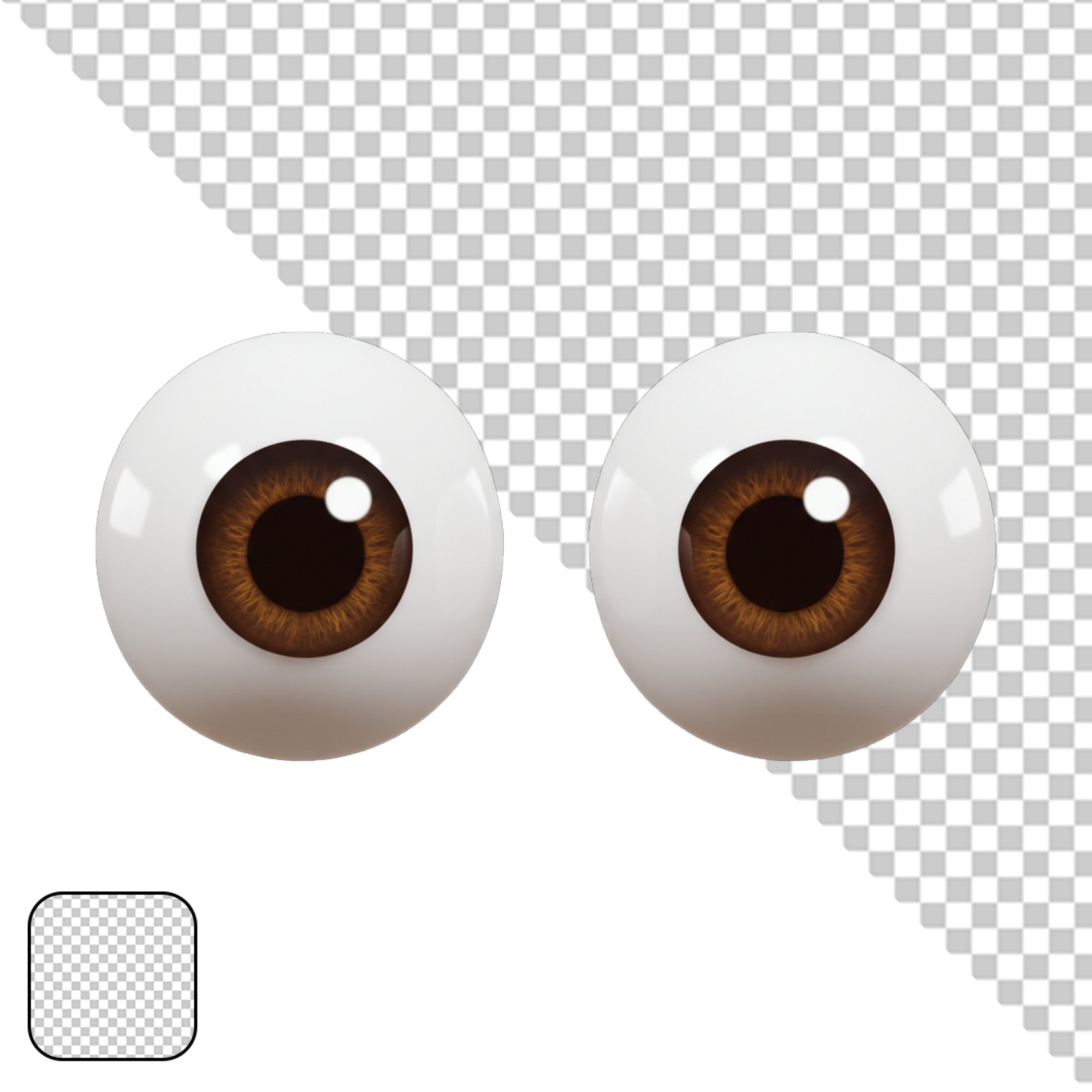 3D Cartoon Eyeballs With Brown Irises Isolated Transparent PNG Element