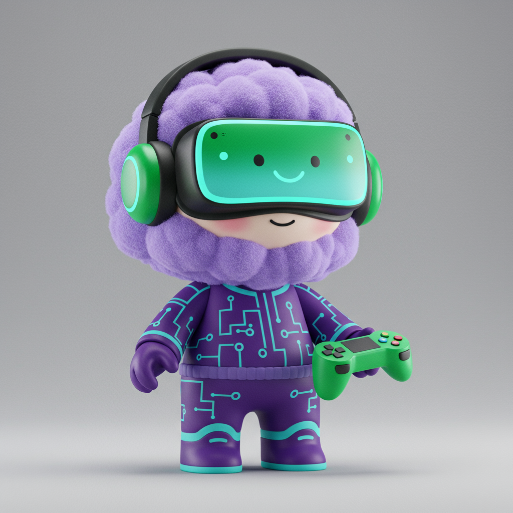 3D Cartoon Gamer With VR Headset And Controller