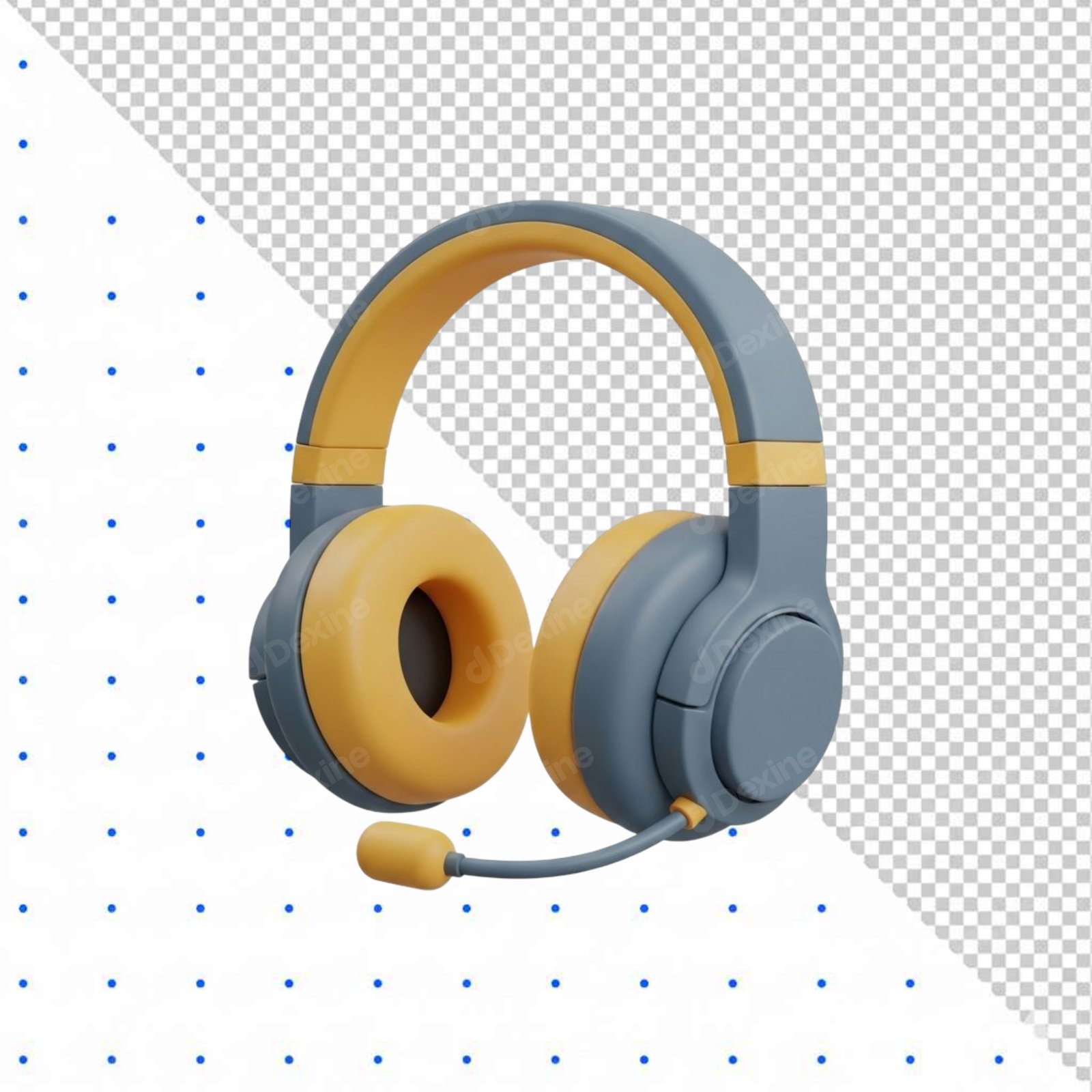 3D Cartoon Headset With Microphone Isolated On Transparent Background