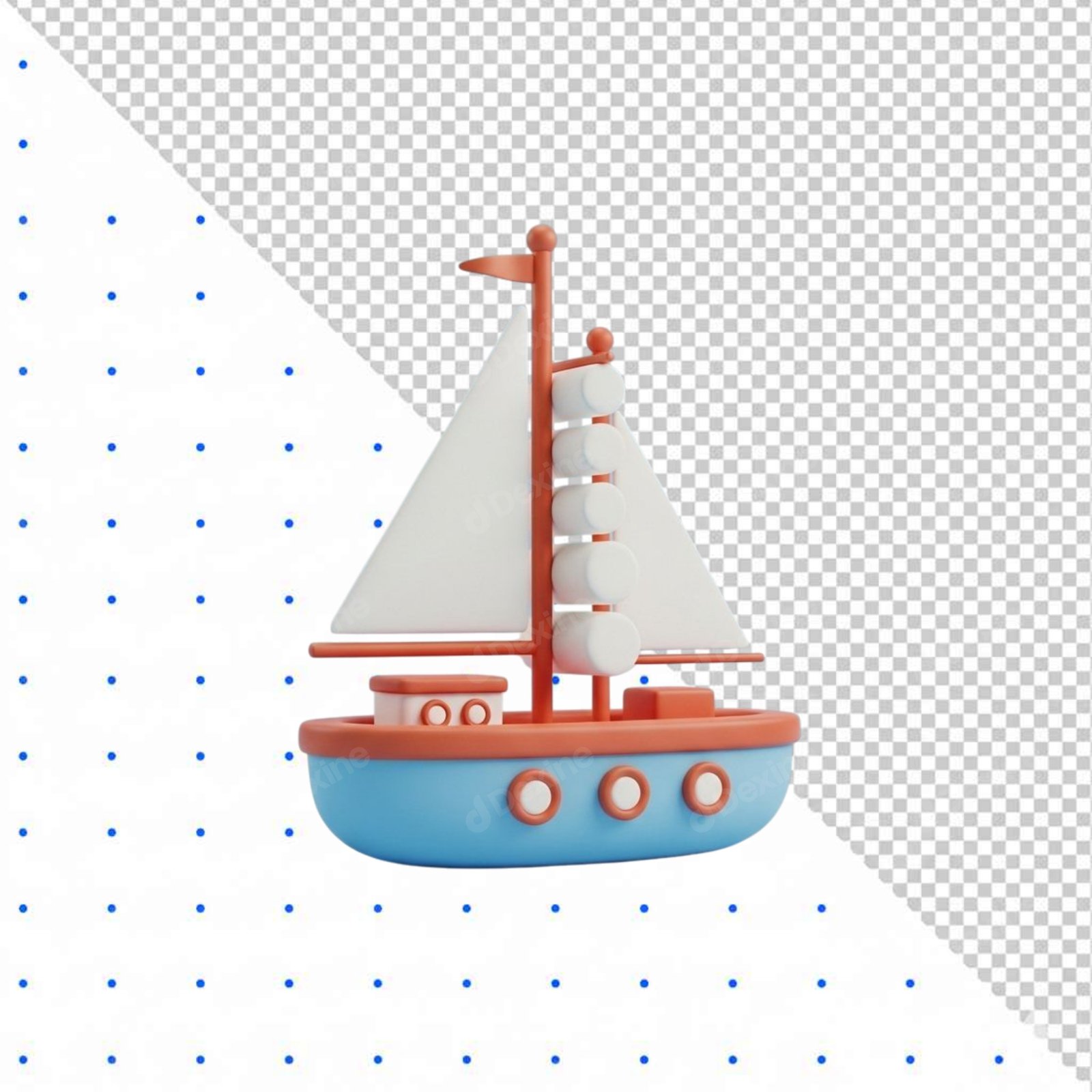 3D Cartoon Sailing Boat Yacht Isolated PNG With Transparent Background