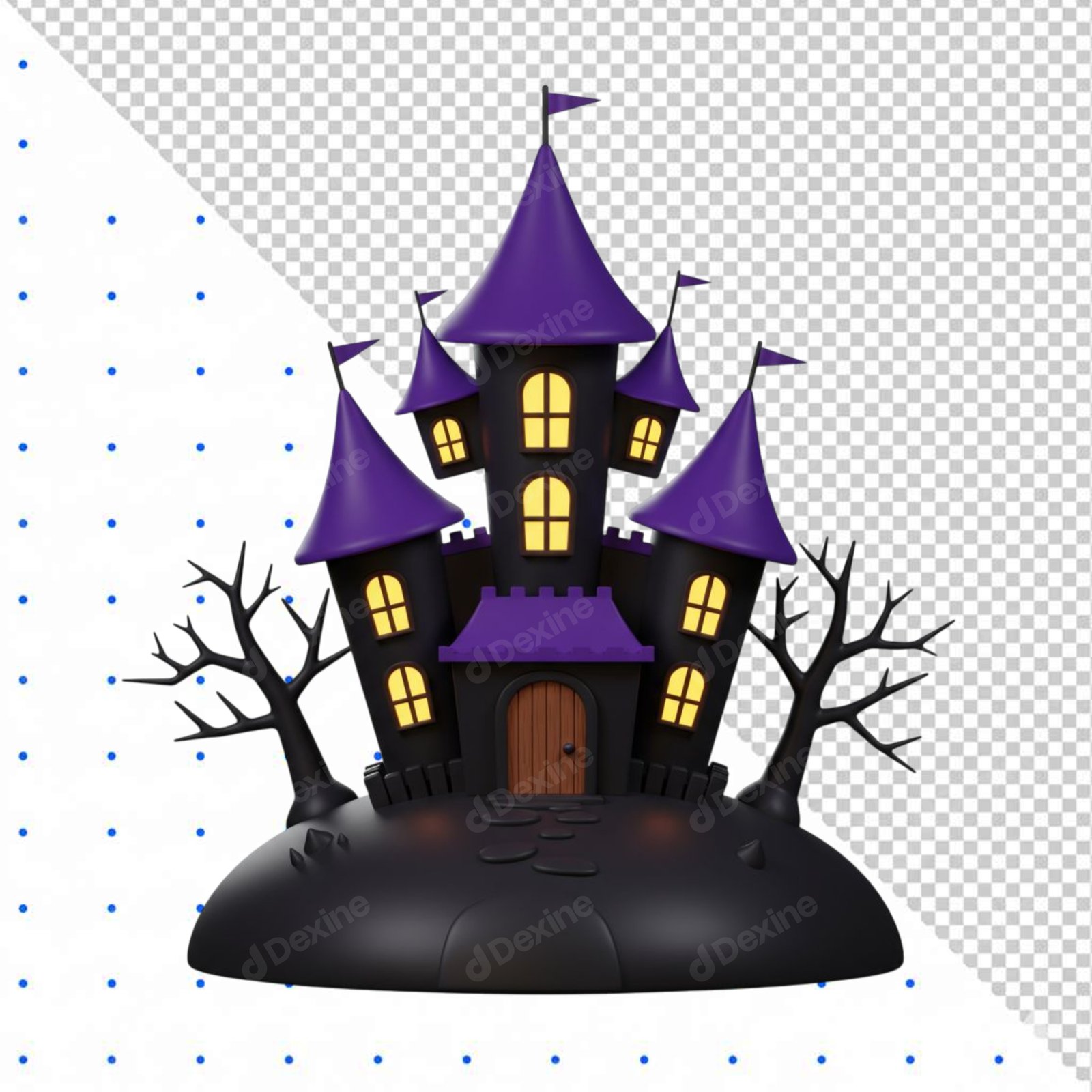 3D Cartoon Spooky Haunted Castle PNG Cutout On Transparent Background