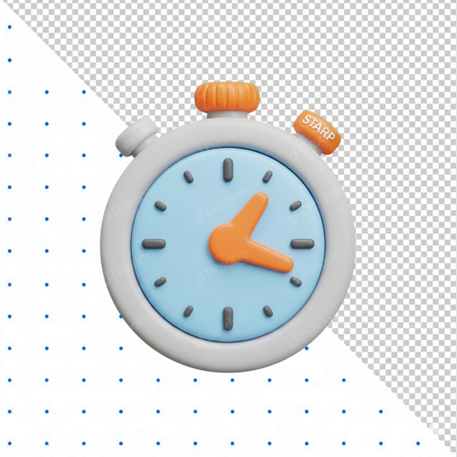3D Cartoon Stopwatch Timer PNG Isolated Element On Transparent Background