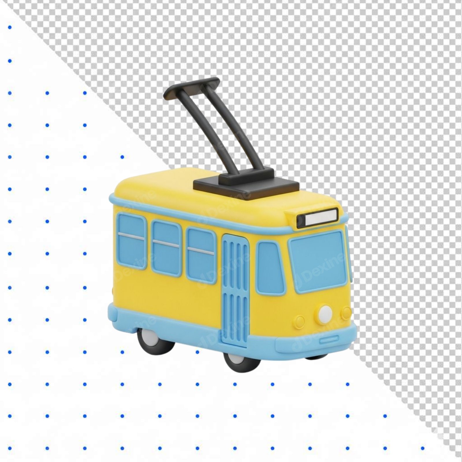 3D Cute Cartoon Tram Or Streetcar Cutout Isolated Transparent PNG