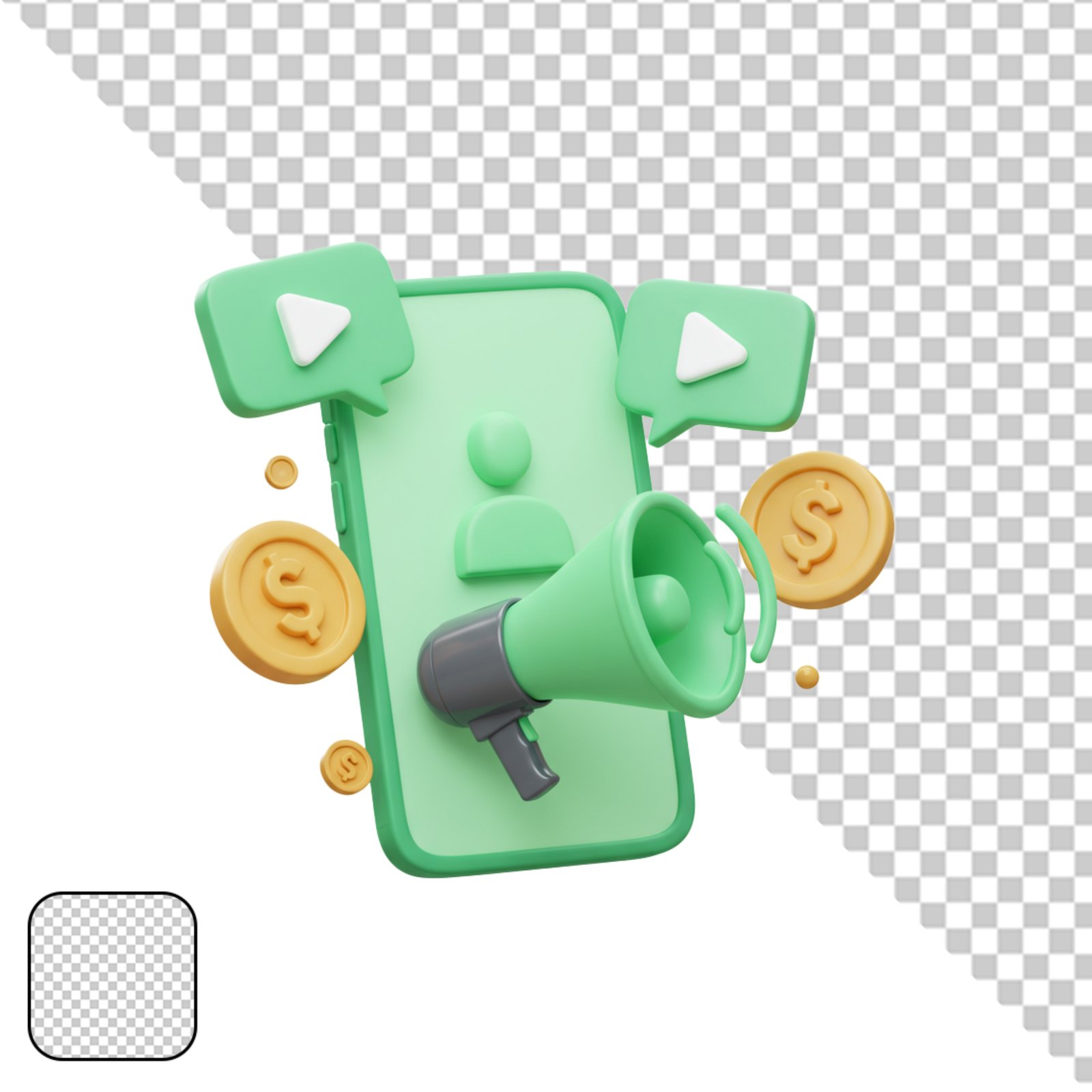 3D Digital Marketing Promotion On Smartphone With Megaphone Transparent PNG