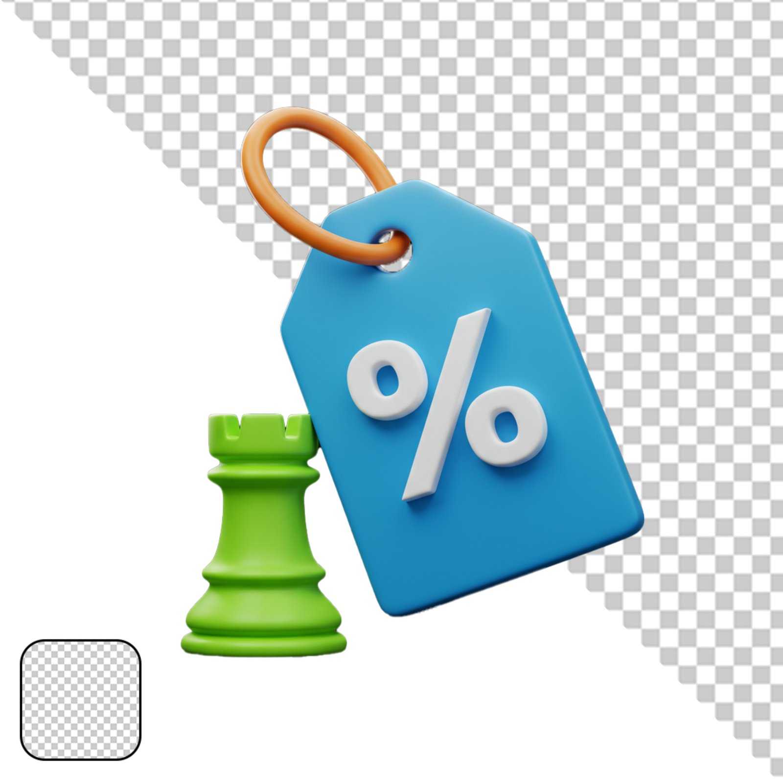 3D Discount Price Tag And Chess Rook Isolated Transparent PNG