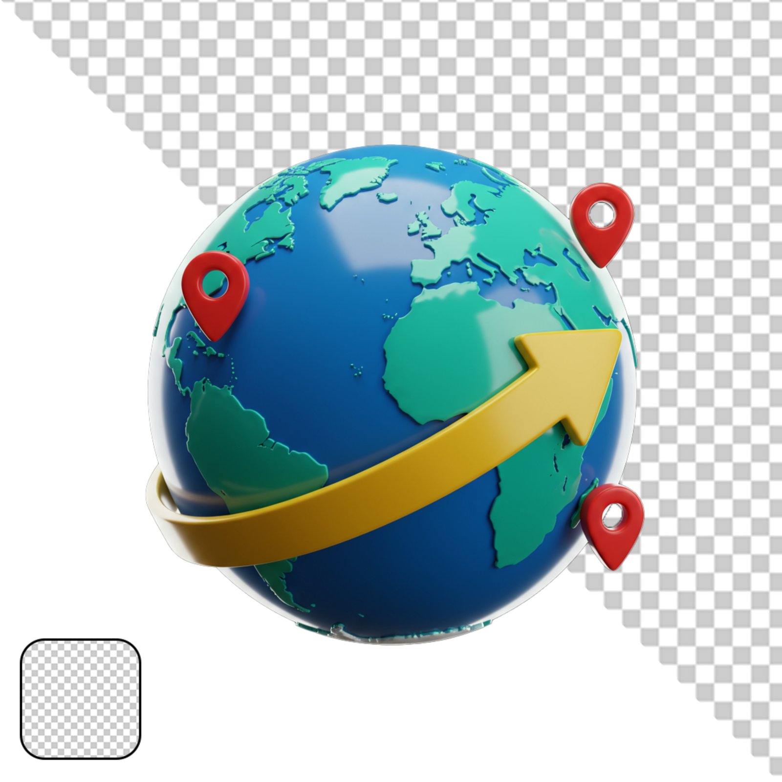 3D Globe With Location Pins And Arrow For Global Navigation PNG