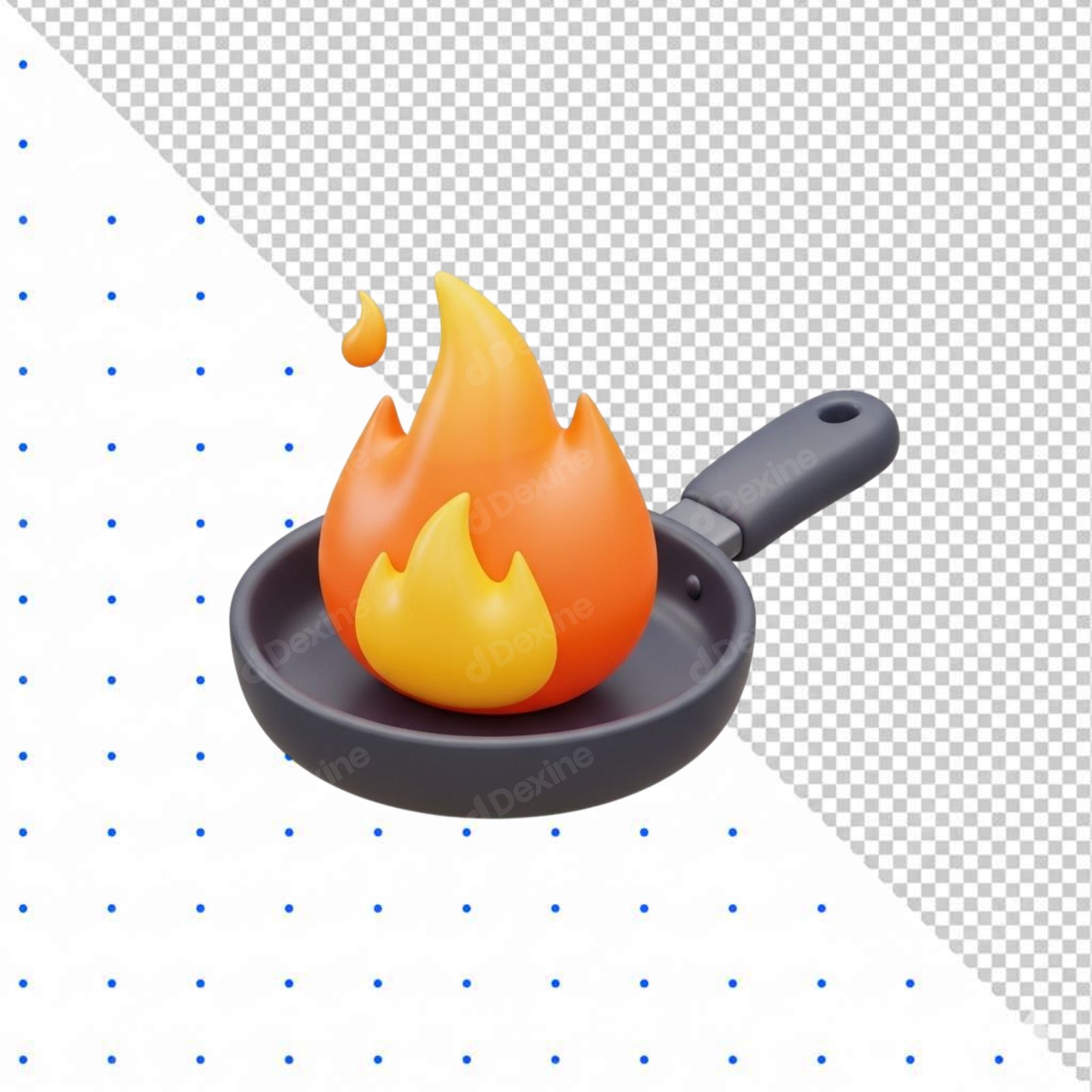 3D Glossy Fire Flame In Frying Pan Isolated PNG Transparent