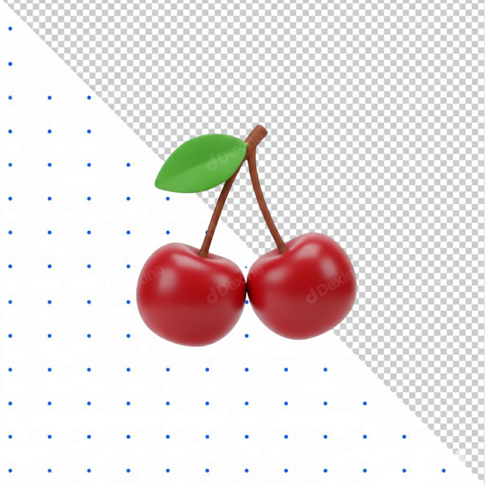3D Glossy Red Cherries Cutout PNG Isolated On Transparent Background