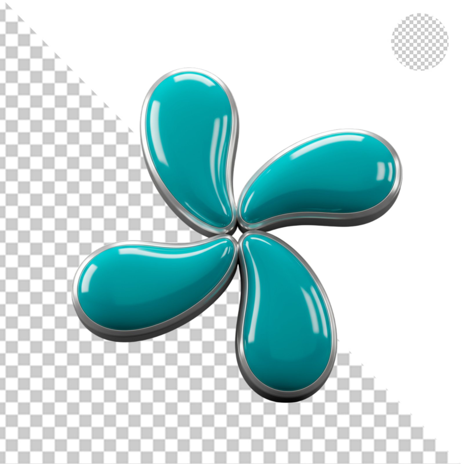 3D Glossy Teal Abstract Flower Petal Design Element Transparent PNG