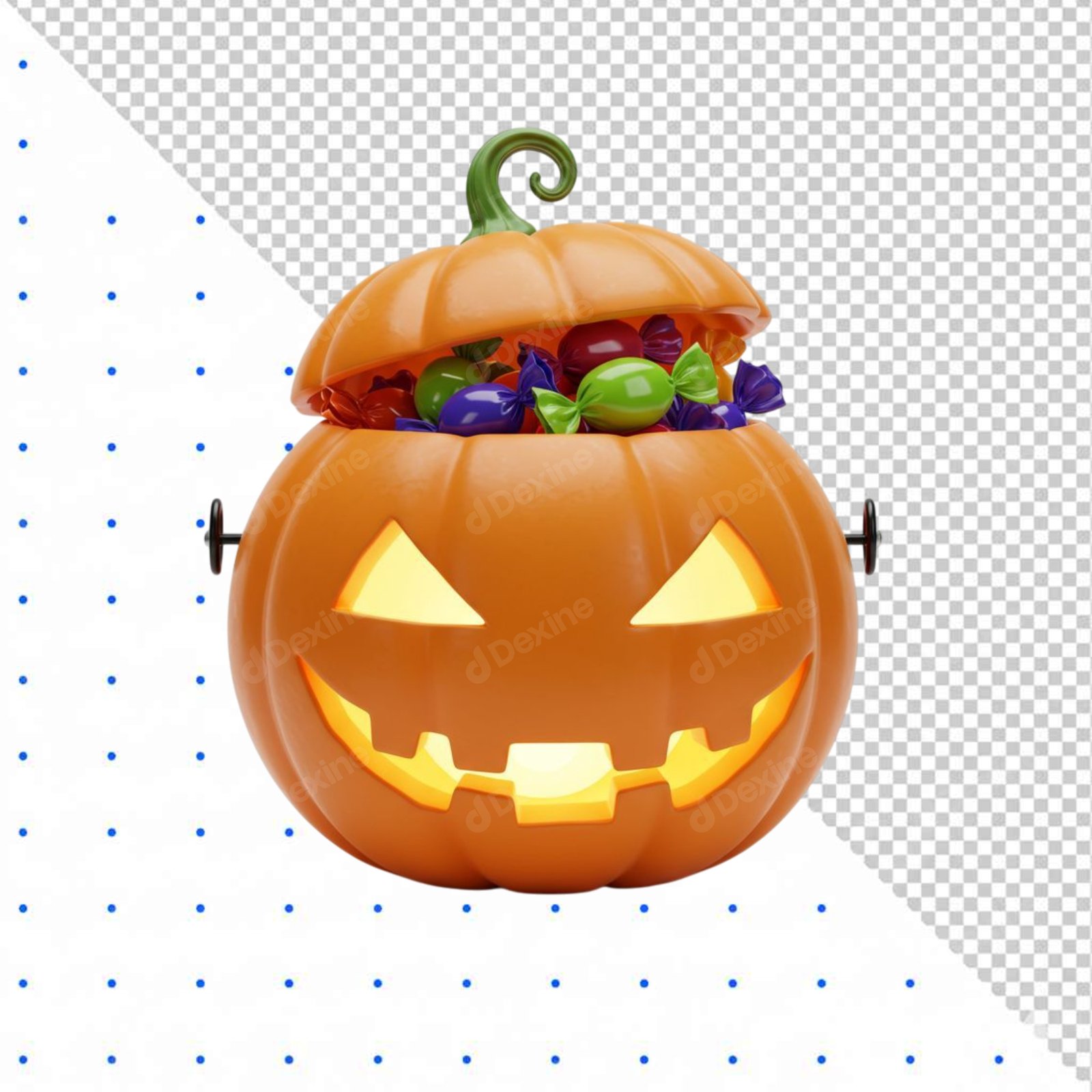 3D Glowing Jack O Lantern Candy Bucket PNG Cutout For Halloween