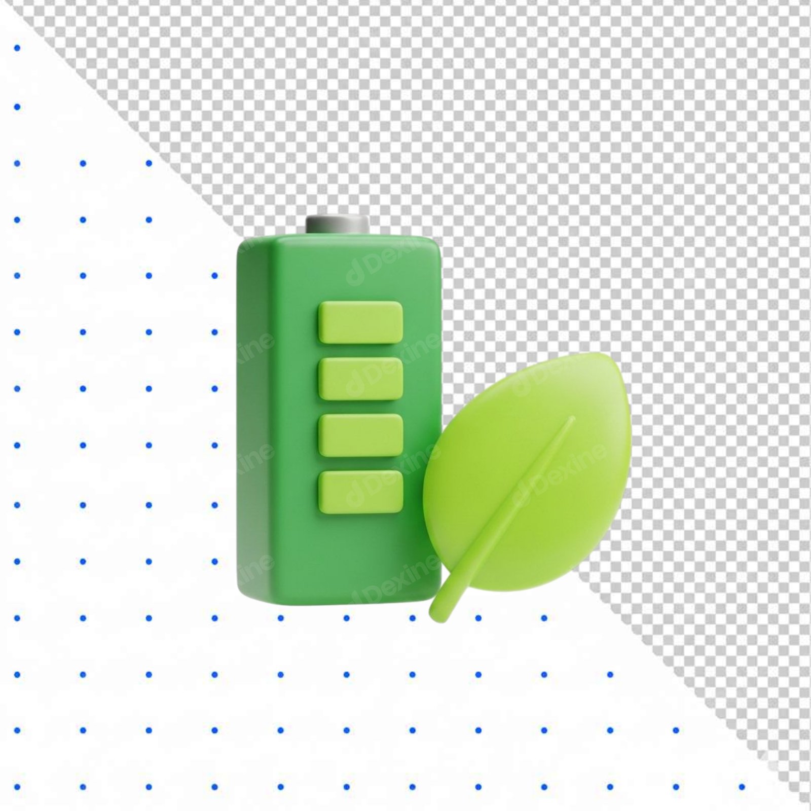 3D Green Battery And Leaf Icon For Eco Friendly Energy Concept Isolated