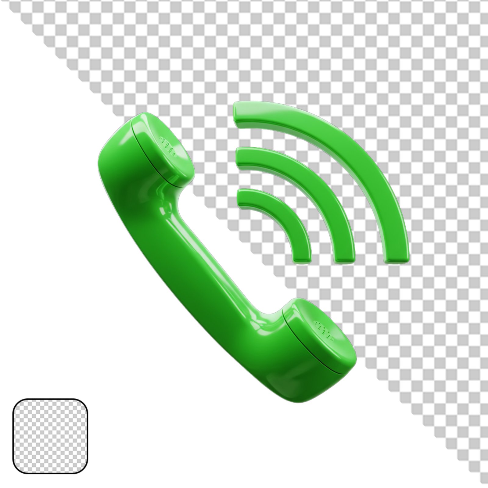 3D Green Phone Receiver Calling Icon With Transparent Background