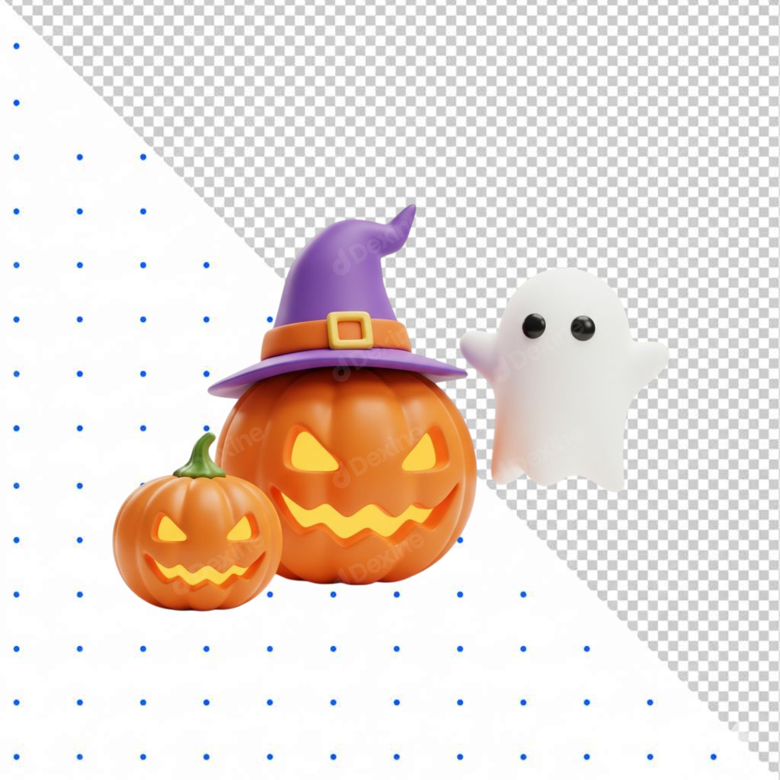 3D Halloween Jack O Lanterns And Ghost Cute Cutout PNG