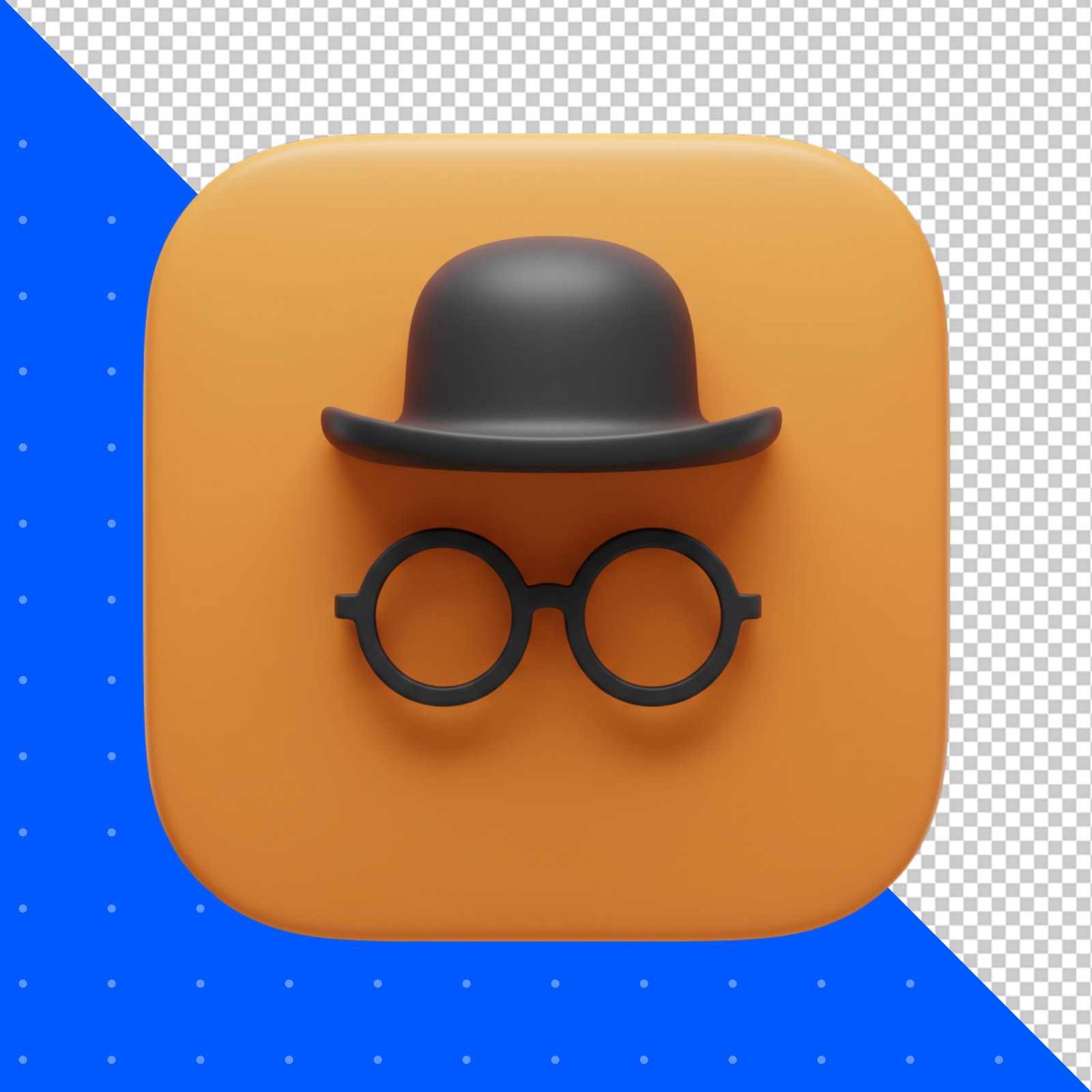 3D Incognito Avatar Icon With Bowler Hat And Glasses Transparent PNG