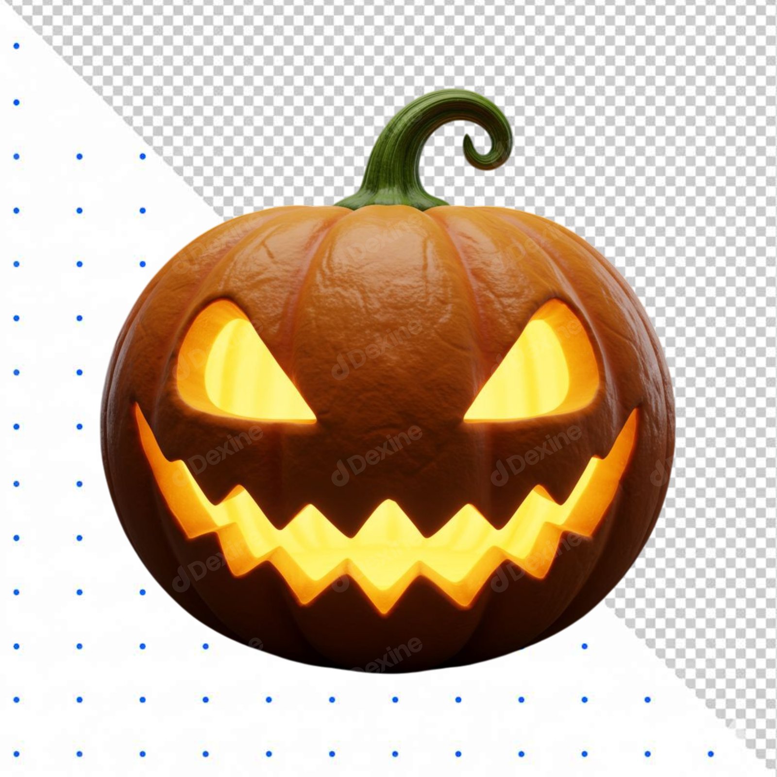 3D Jack O Lantern Glowing Pumpkin Cutout On Transparent Background
