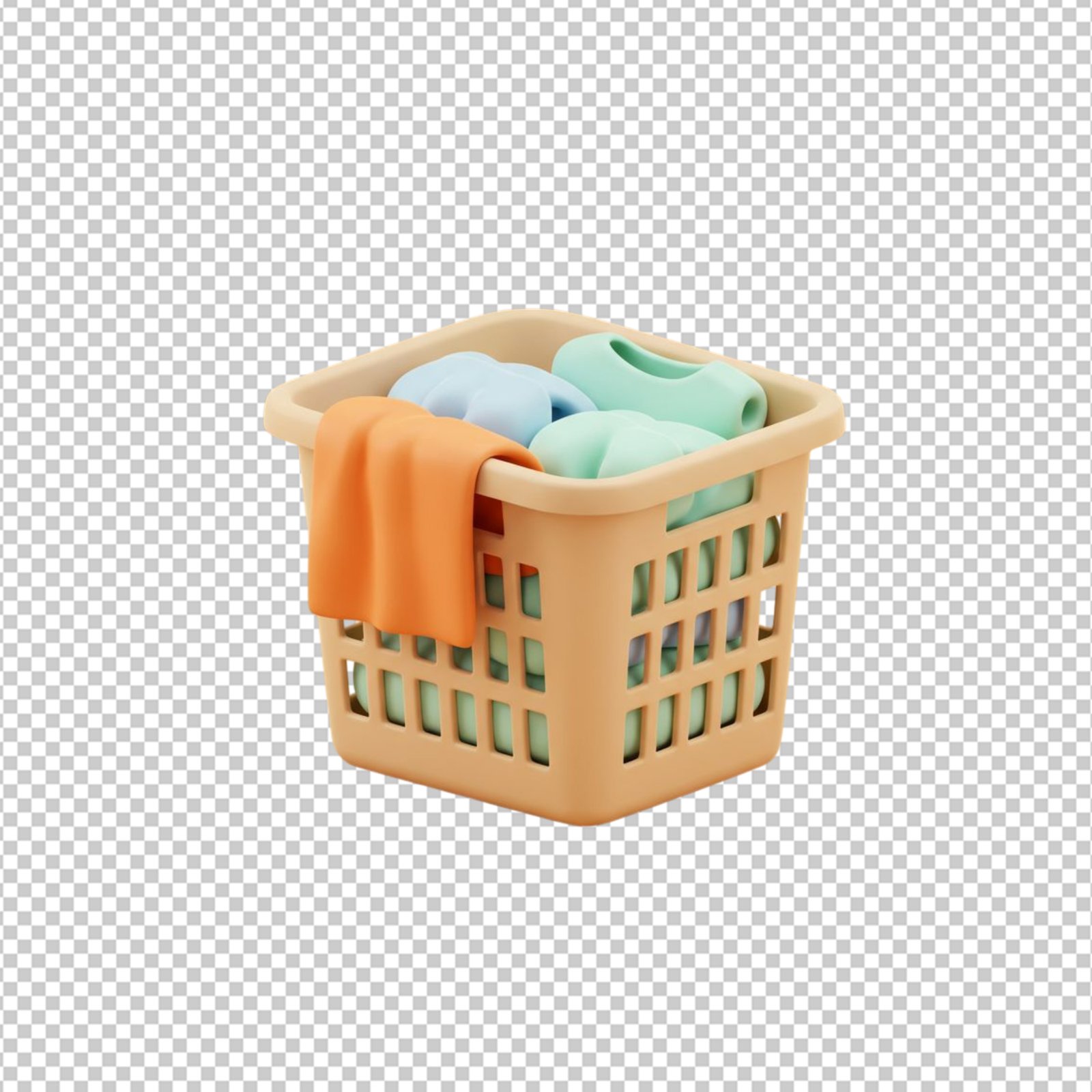 3D Laundry Basket Full Of Clothes Isolated Transparent Background PNG