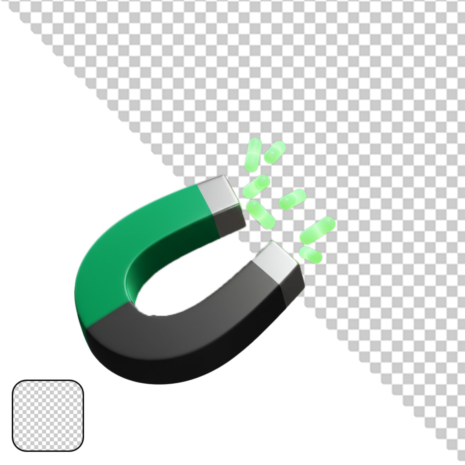 3D Magnet Attracting Green Luminous Pills Transparent PNG