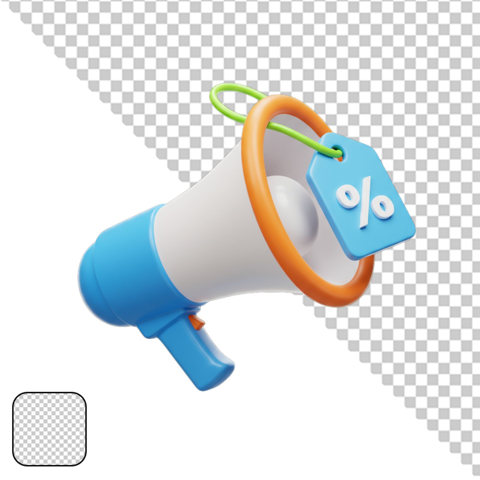 3D Megaphone With Discount Tag Isolated PNG For Marketing Promotion