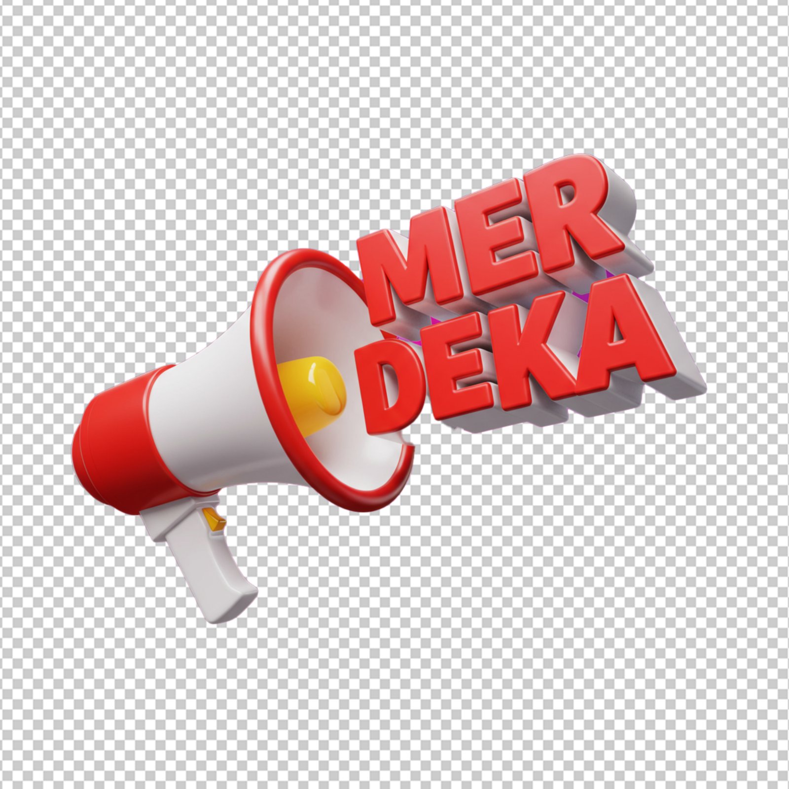 3D Megaphone With MERDEKA Text Transparent PNG For Independence Day Announcement