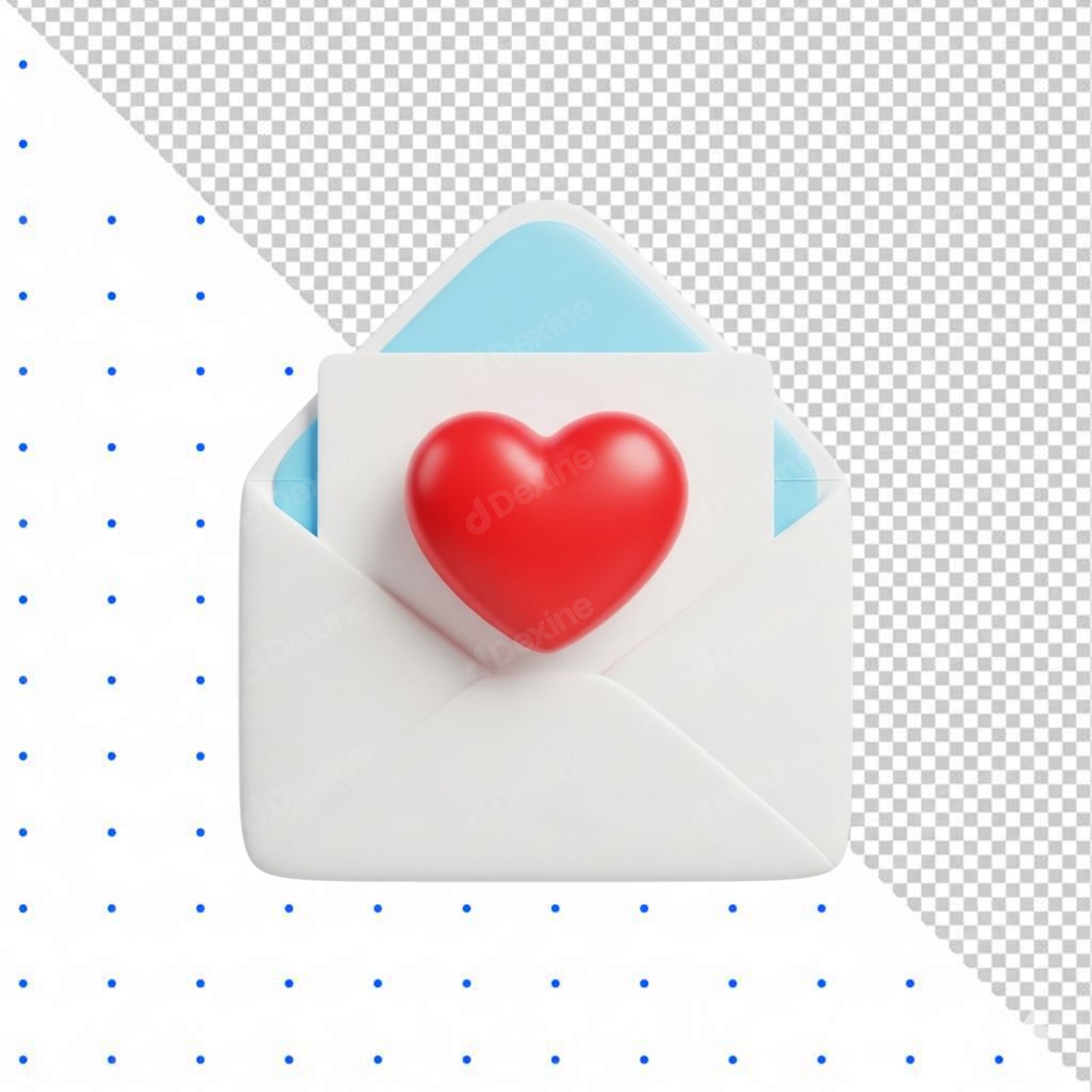 3D Open Envelope With Red Heart Isolated On Transparent Background