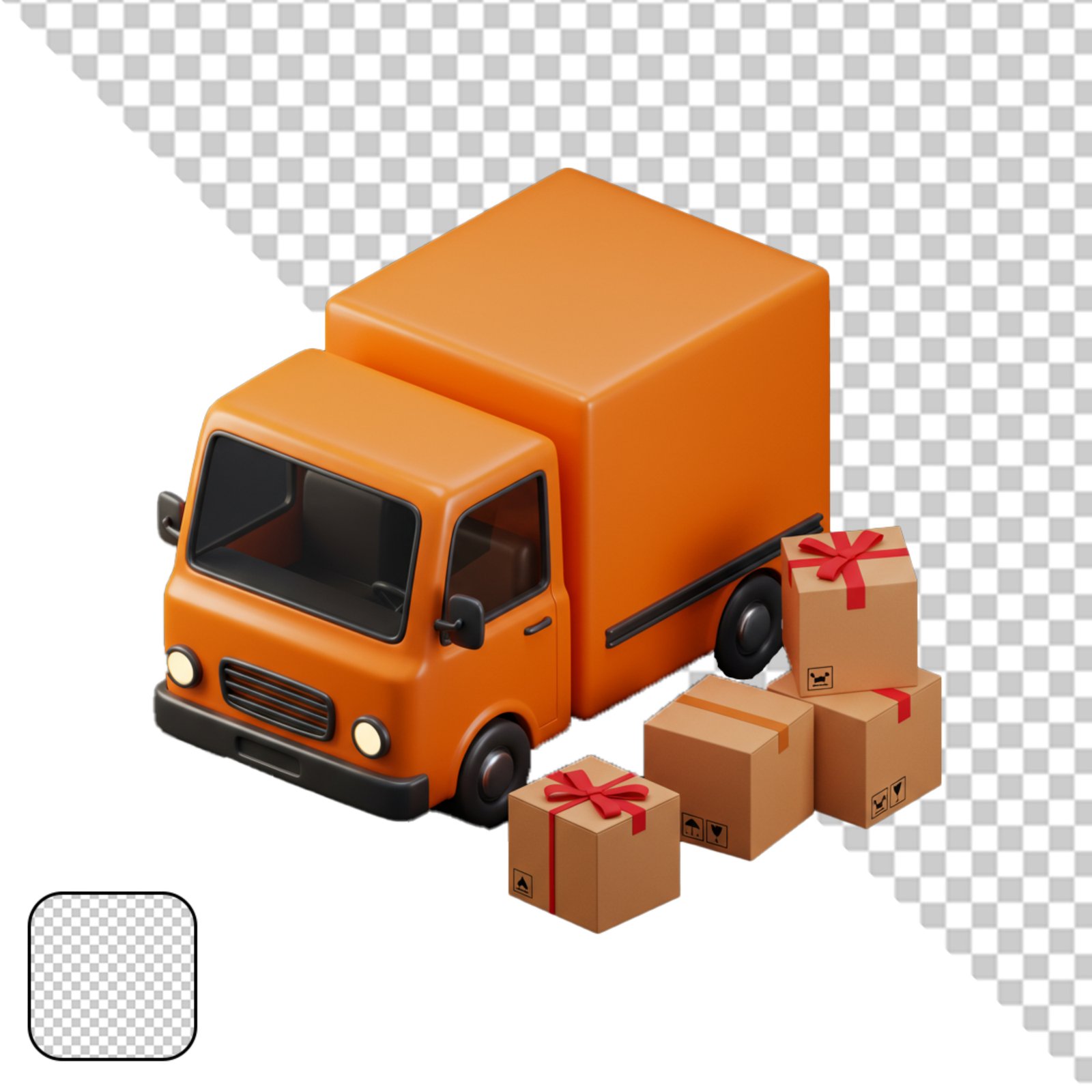 3D Orange Delivery Truck With Gift Boxes Isolated Transparent PNG