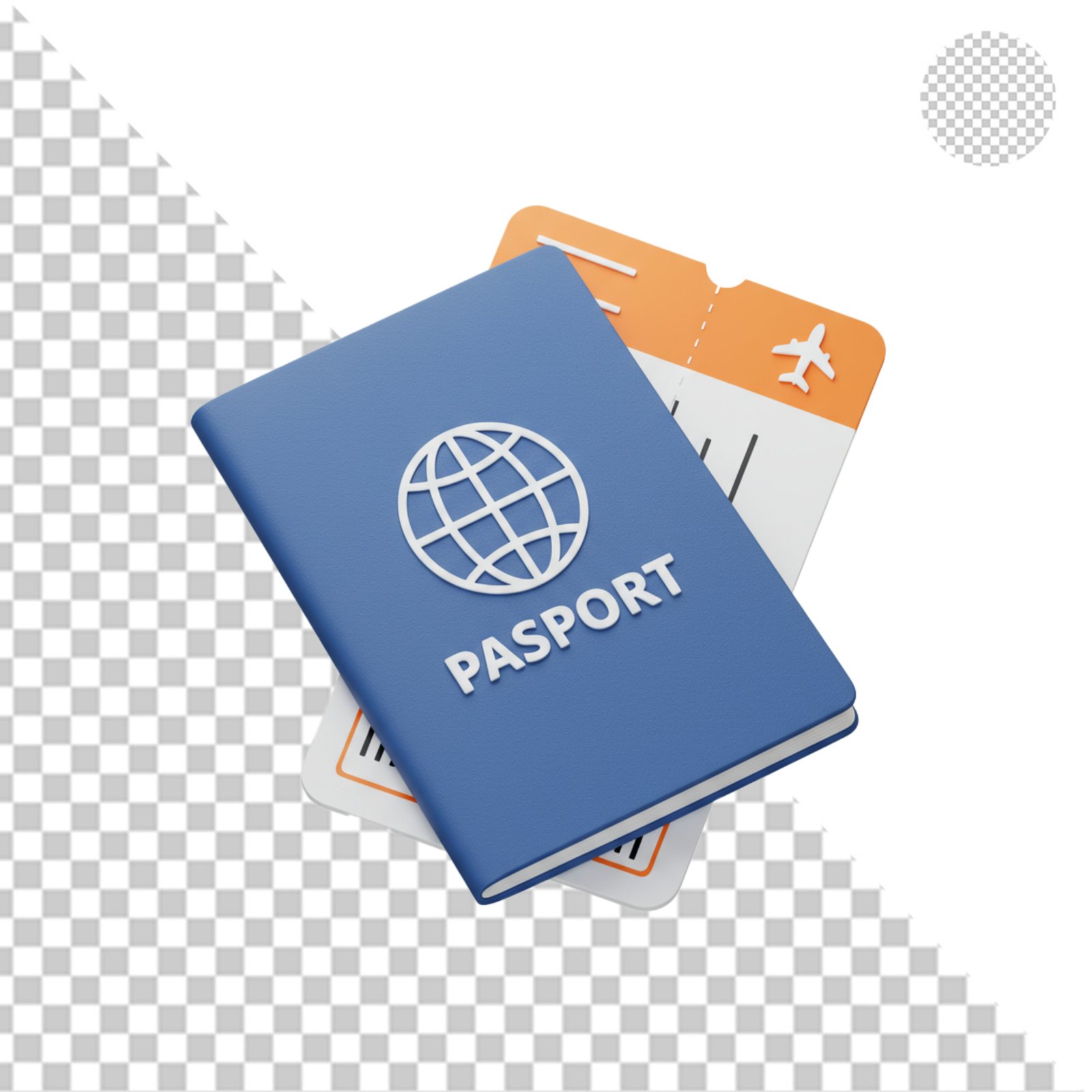 3D Passport And Airplane Ticket Isolated On Transparent Background
