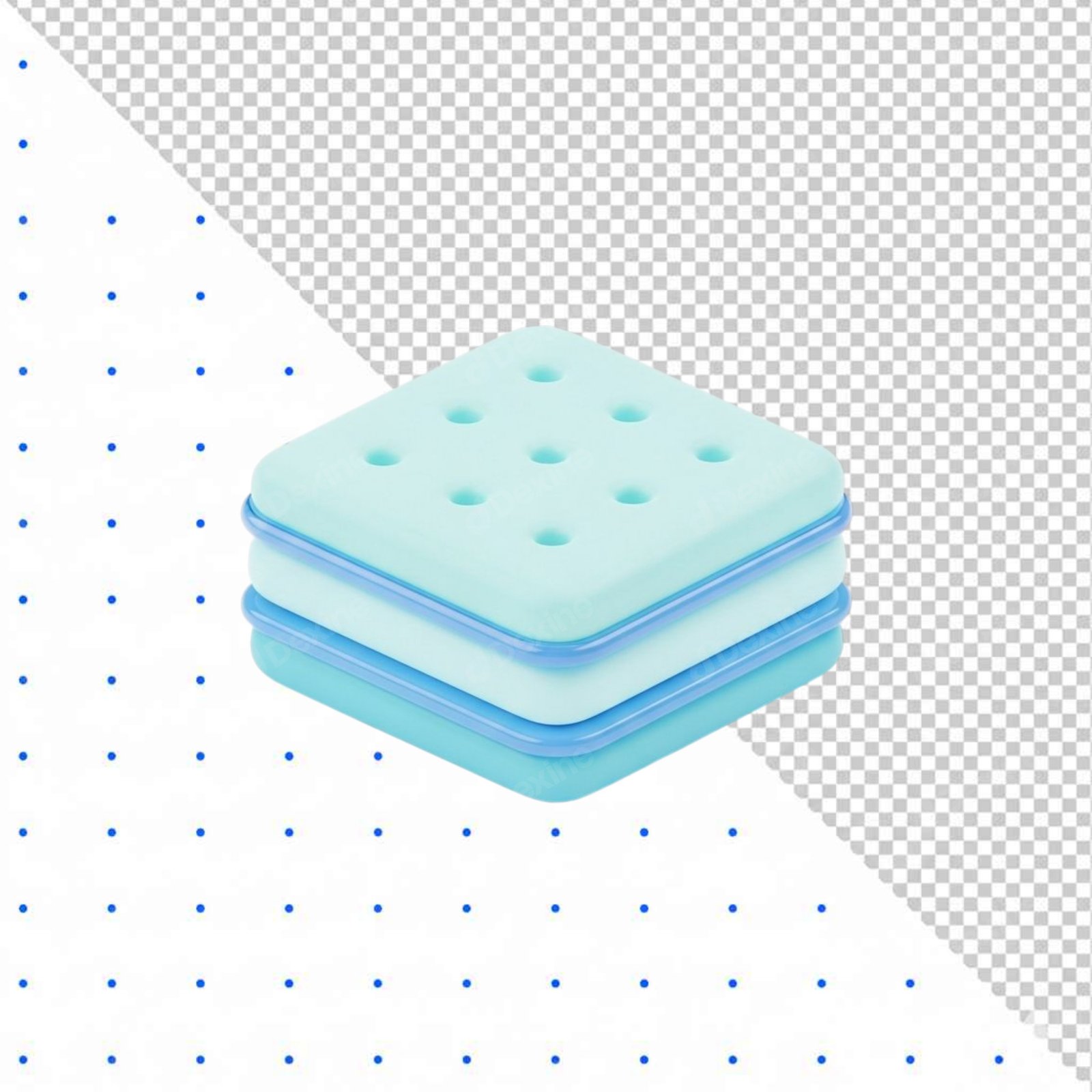 3D Pastel Blue Layered Square Stack Isolated Transparent PNG
