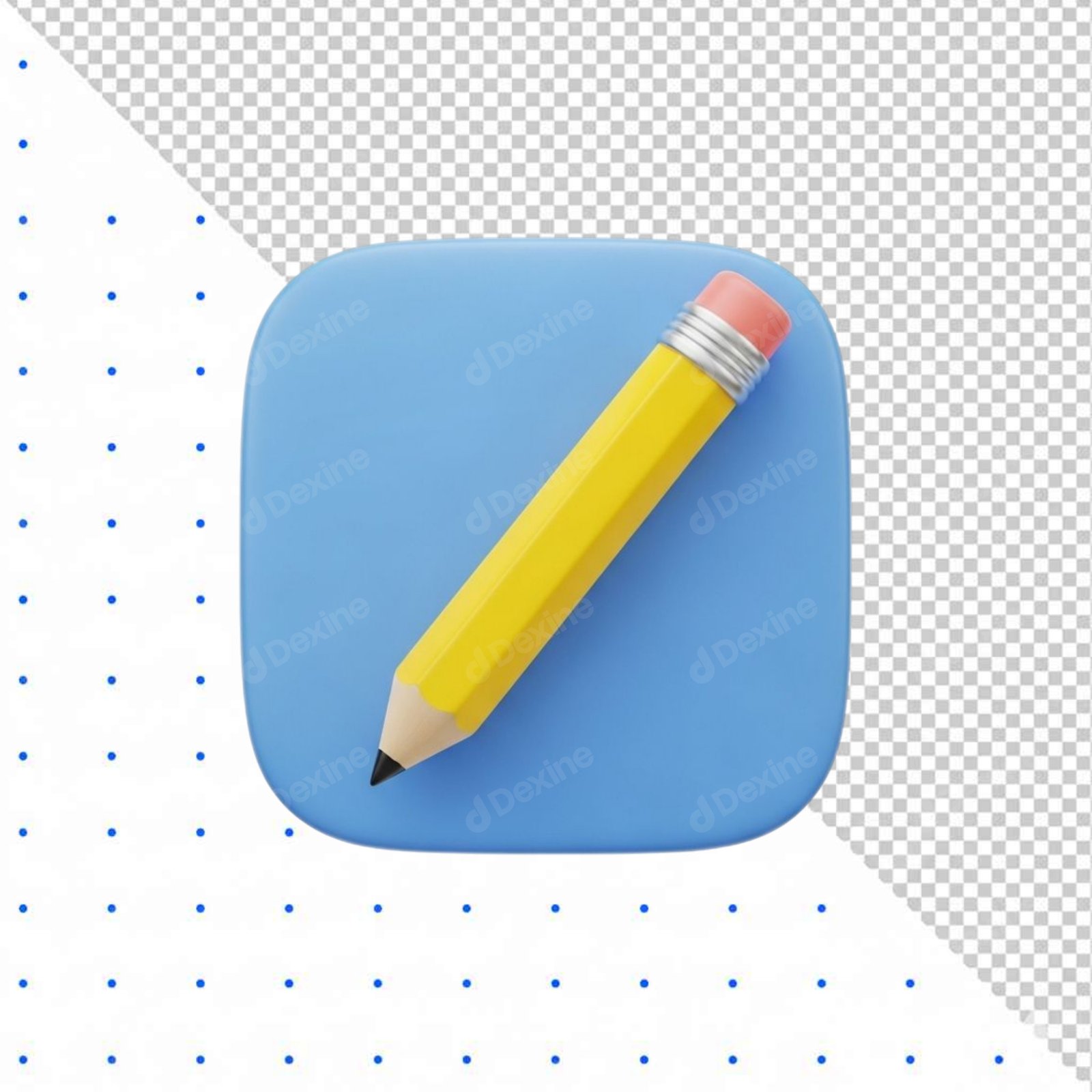 3D Pencil Icon Edit Symbol On Blue Rounded Plate Transparent PNG
