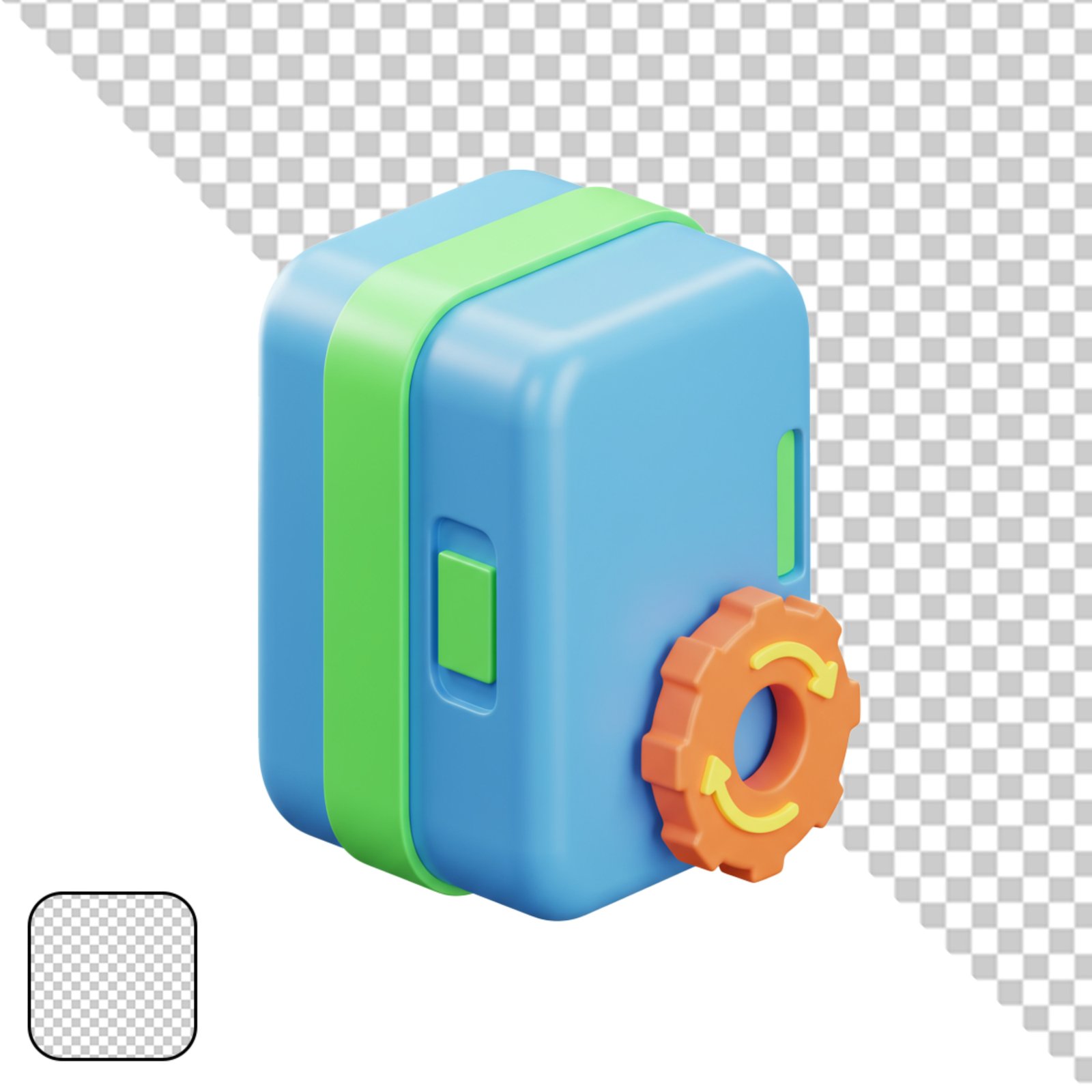 3D Recycling Box With Gear Icon Transparent PNG