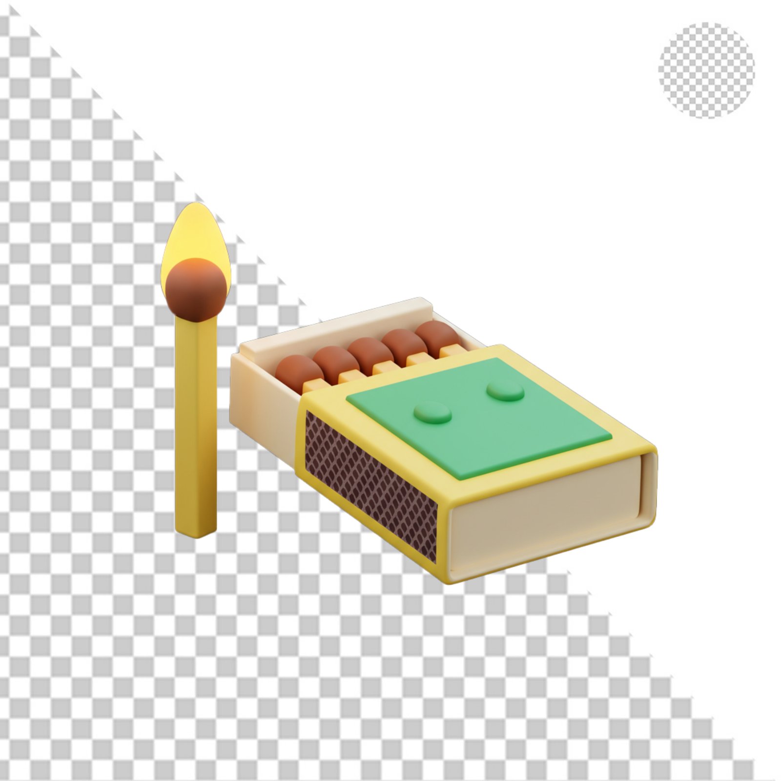 3D Render Matchbox And Burning Match Isolated PNG