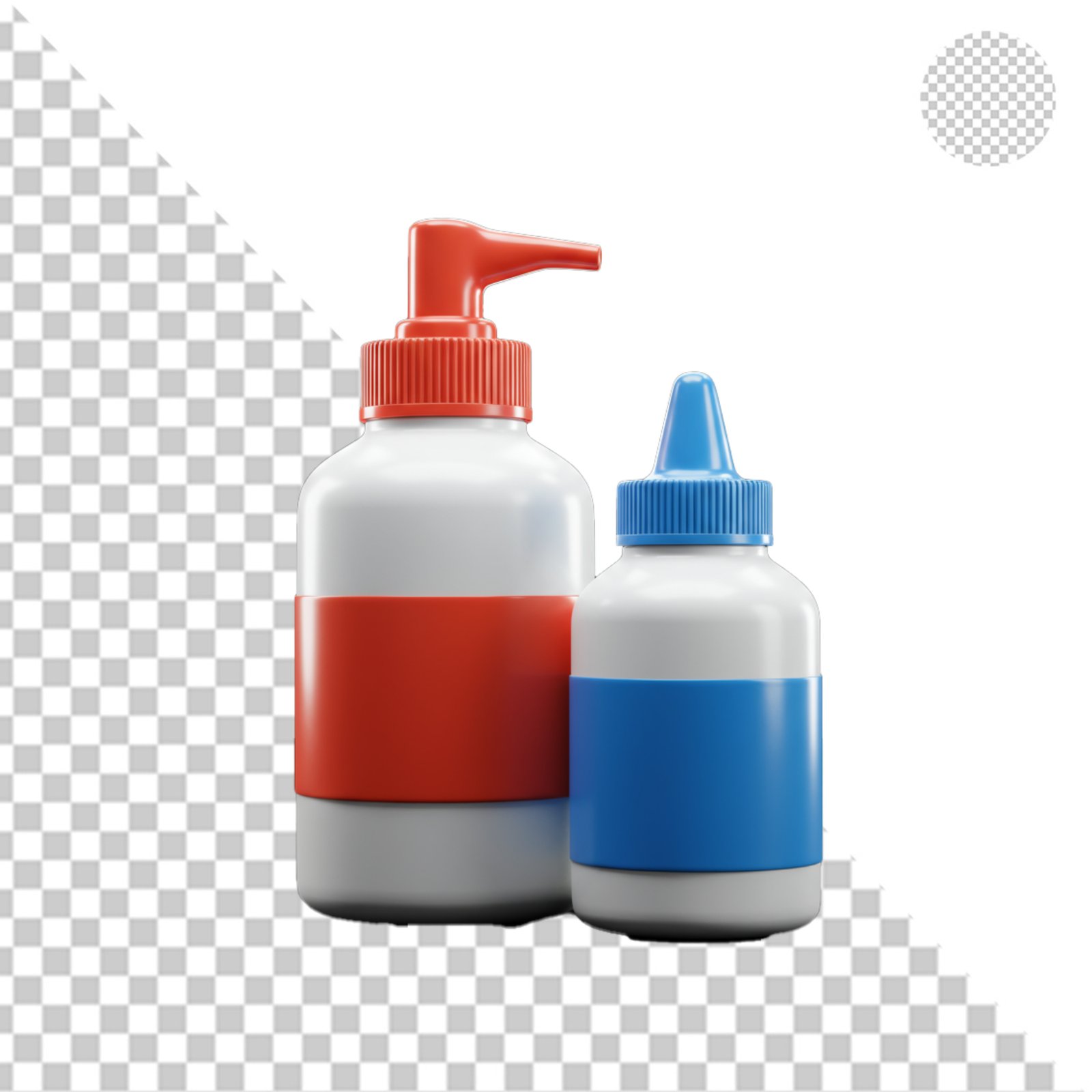 3D Render Pump And Squeeze Bottles With Transparent Background