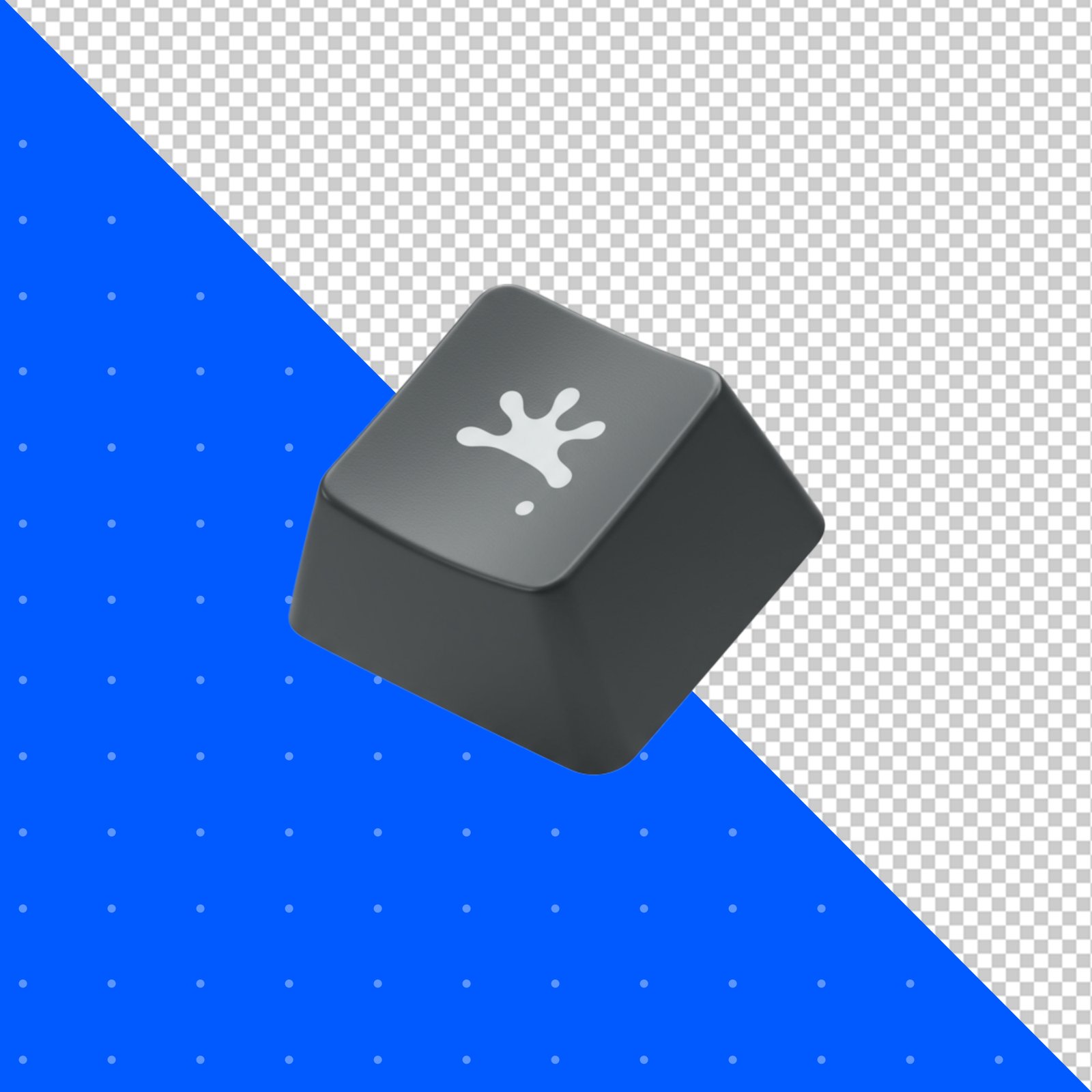 3D Rendered Keyboard Key With Splash Icon On Transparent Background