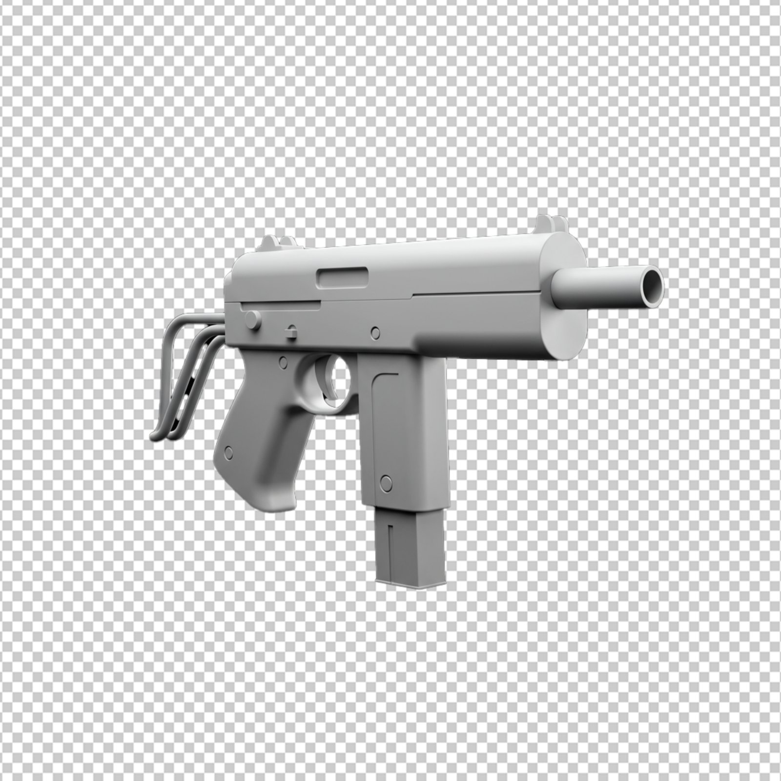 3D Rendered Submachine Gun Model With Transparent Background