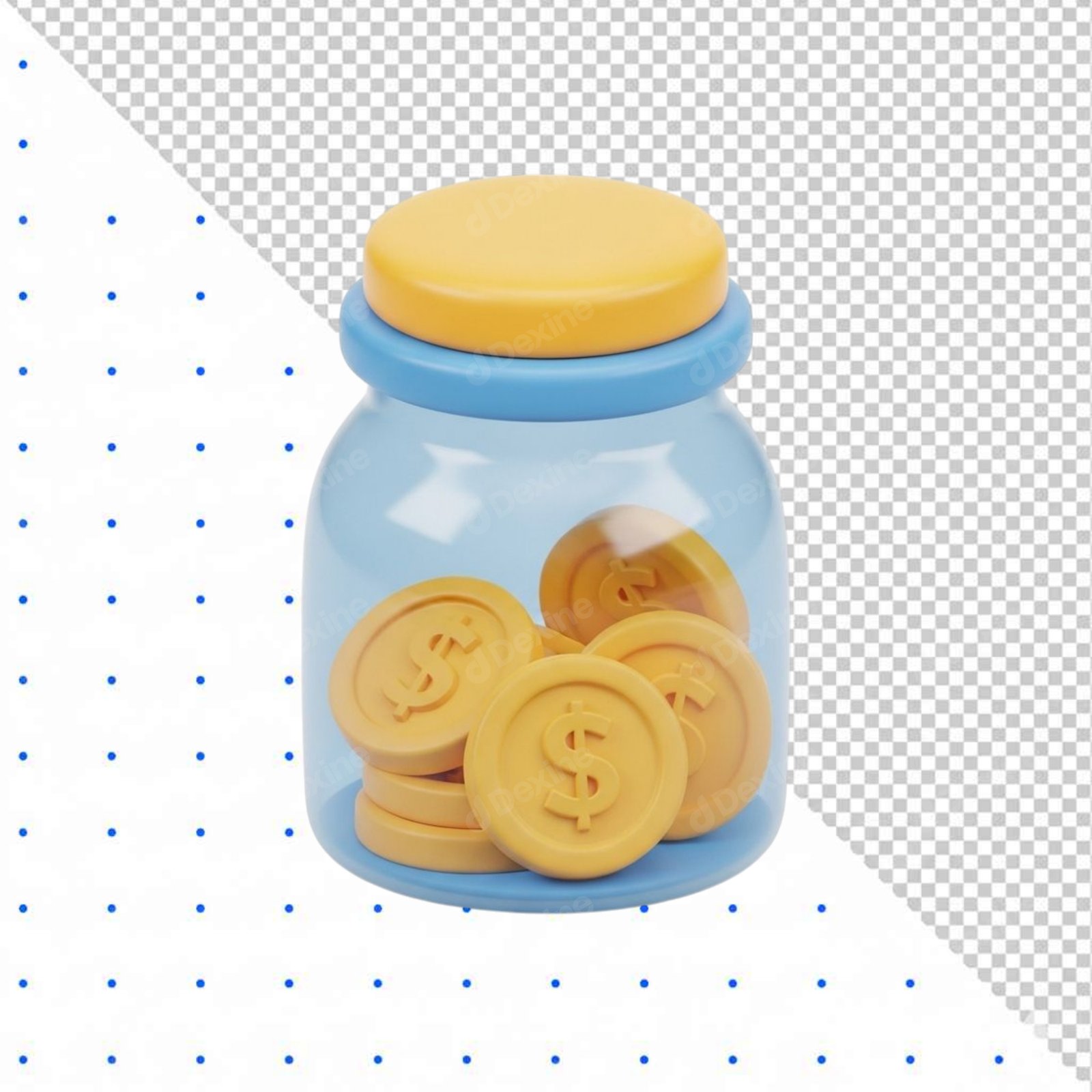 3D Savings Money Jar With Gold Coins Isolated PNG Transparent Background