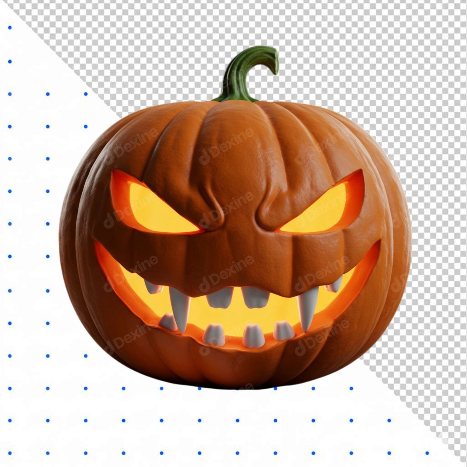 3D Scary Jack O Lantern Cutout With Glowing Fangs Transparent PNG