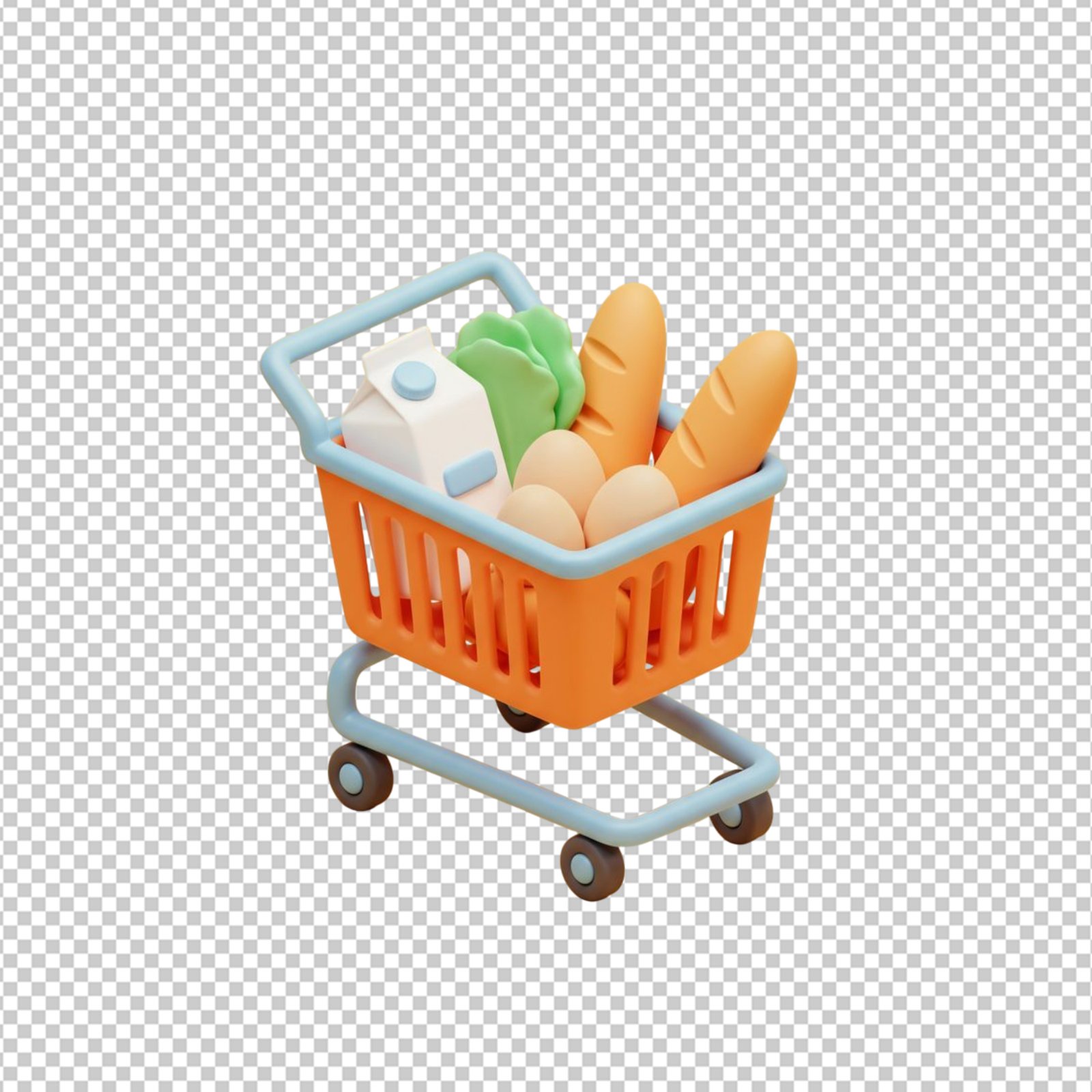 3D Shopping Cart Full Of Groceries Isolated Transparent PNG