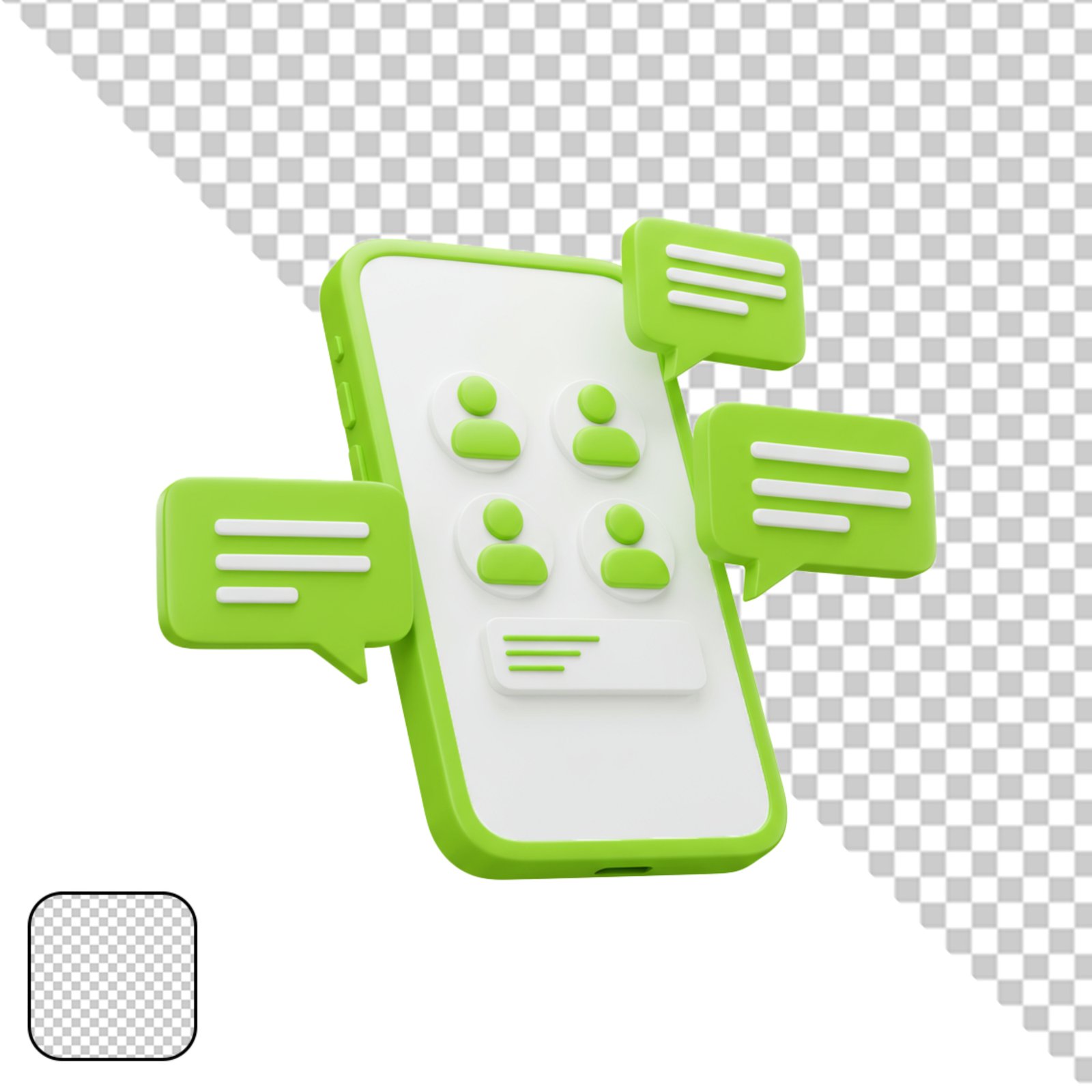 3D Smartphone With Chat Application And Message Bubbles Transparent PNG