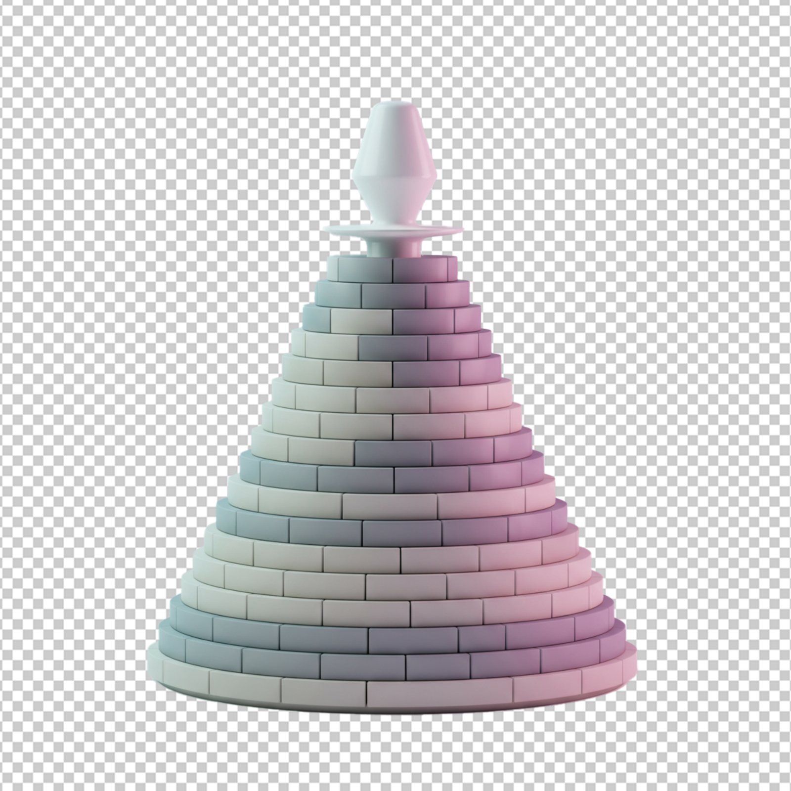 3D Stacked Geometric Pyramid Structure Isolated On Transparent Background