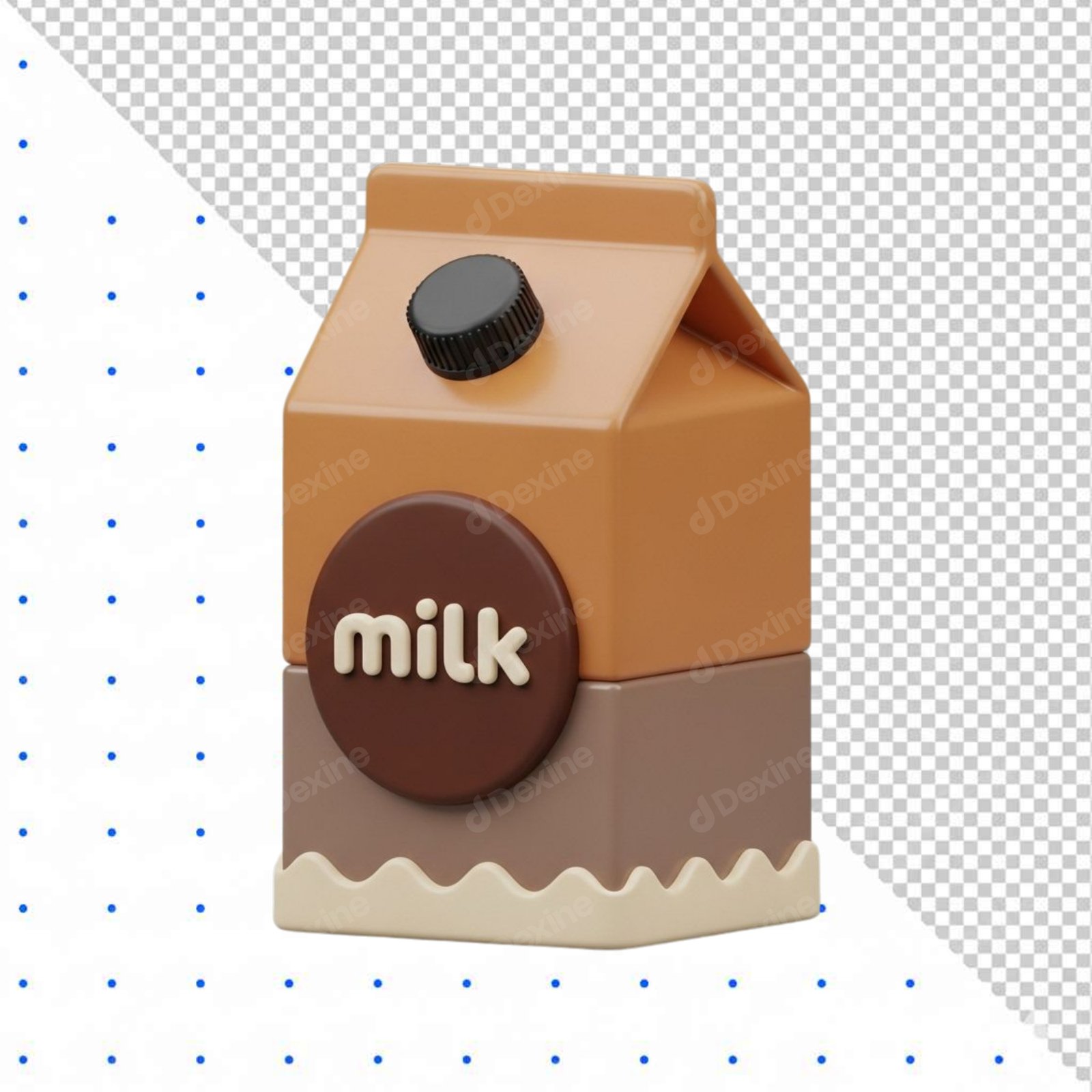 3D Stylized Chocolate Milk Carton Icon PNG With Transparent Background