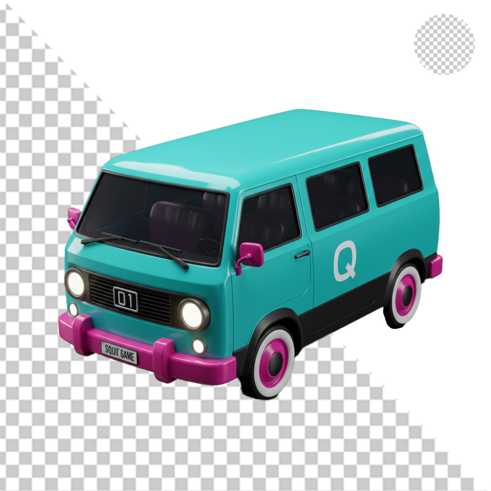 3D Stylized Retro Van From Squid Game Isolated Transparent PNG