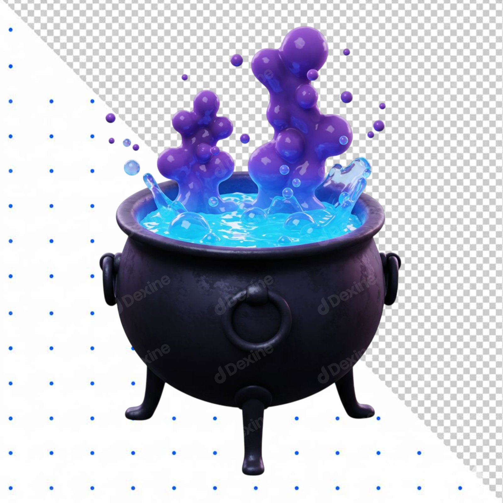 3D Stylized Witch Cauldron With Bubbling Magic Potion Isolated PNG