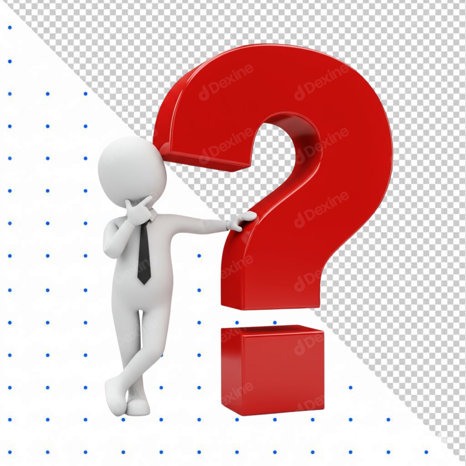 3D Thinking Character With Red Question Mark Isolated PNG
