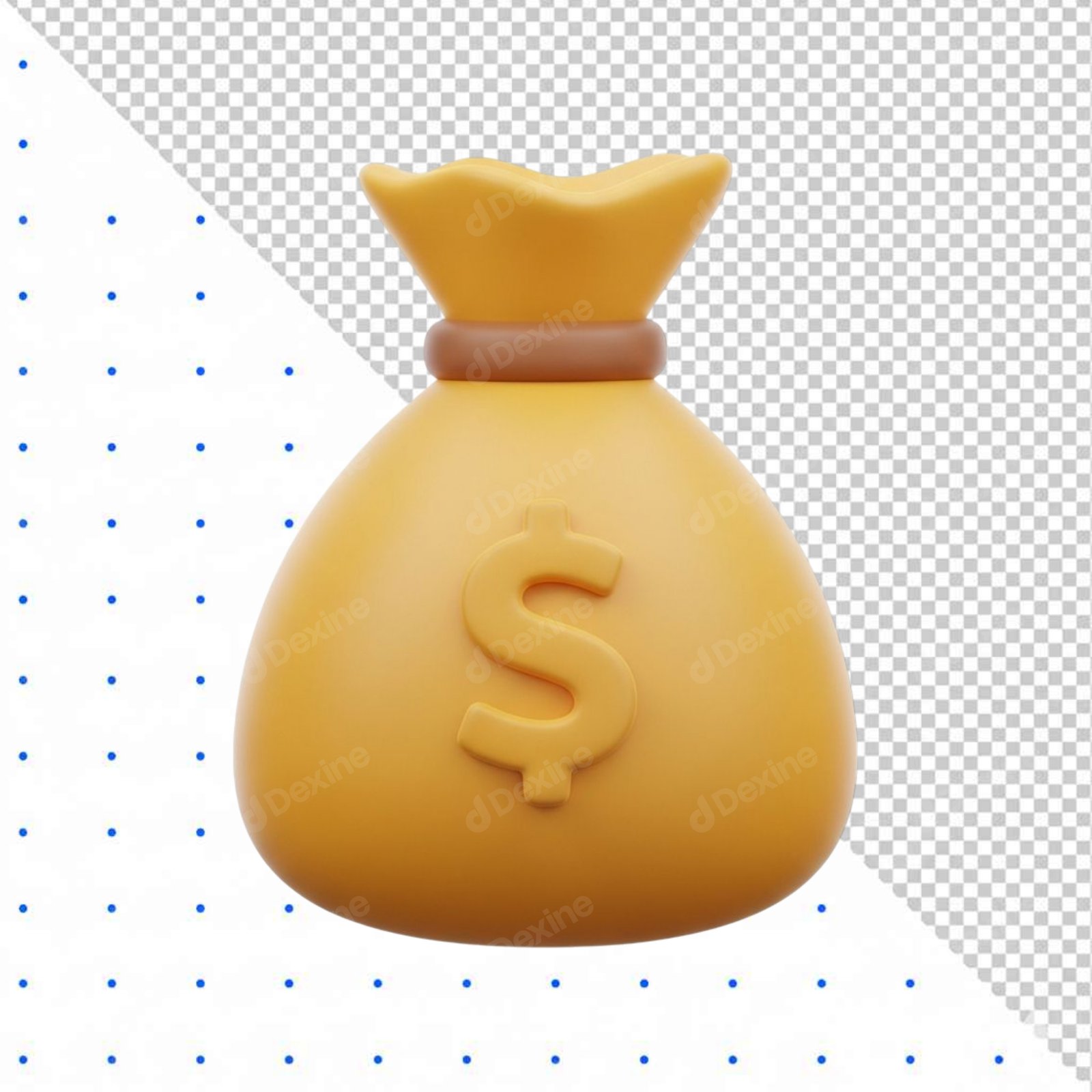 3D Yellow Money Bag Icon With Dollar Sign On Transparent Background