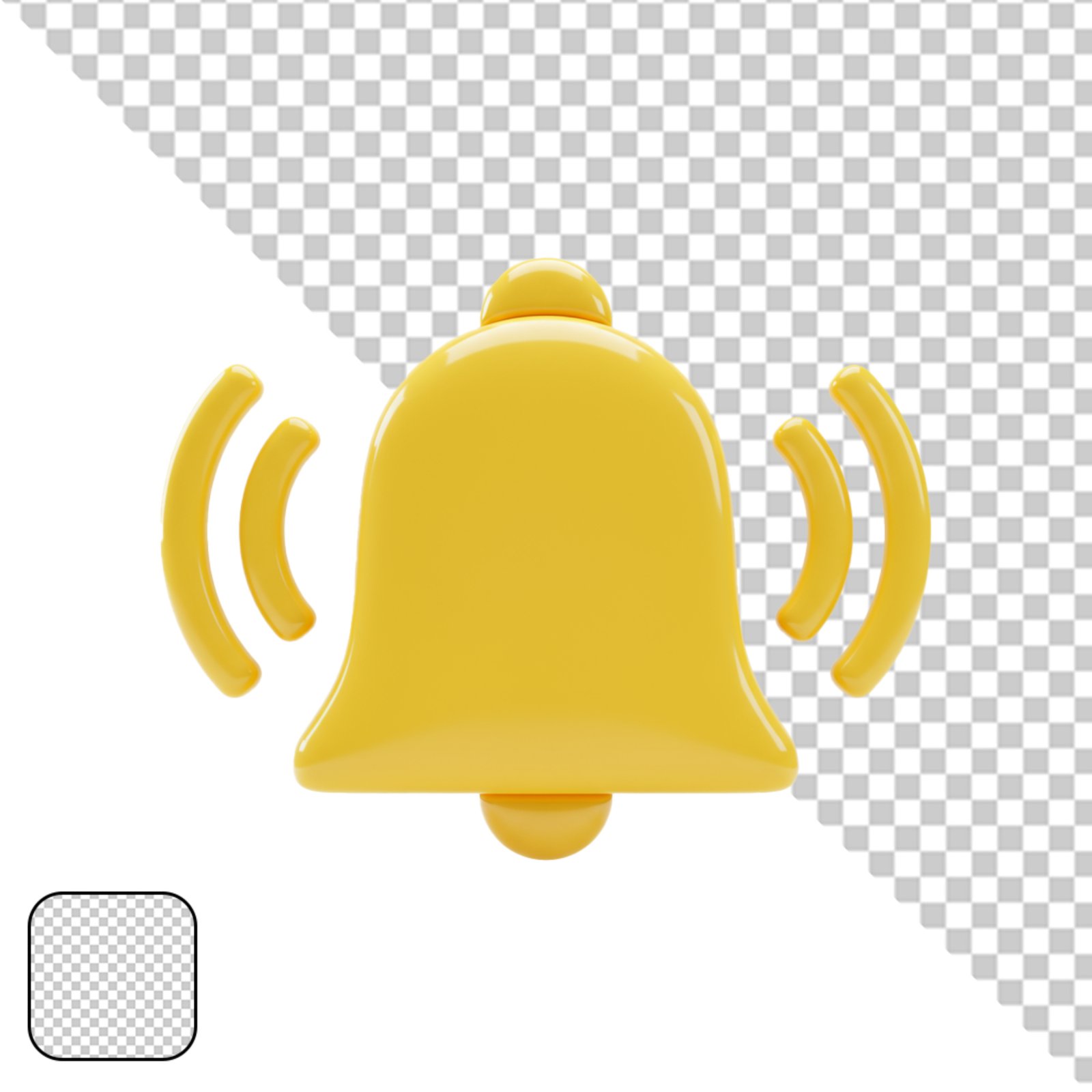 3D Yellow Ringing Notification Bell Icon With Transparent Background