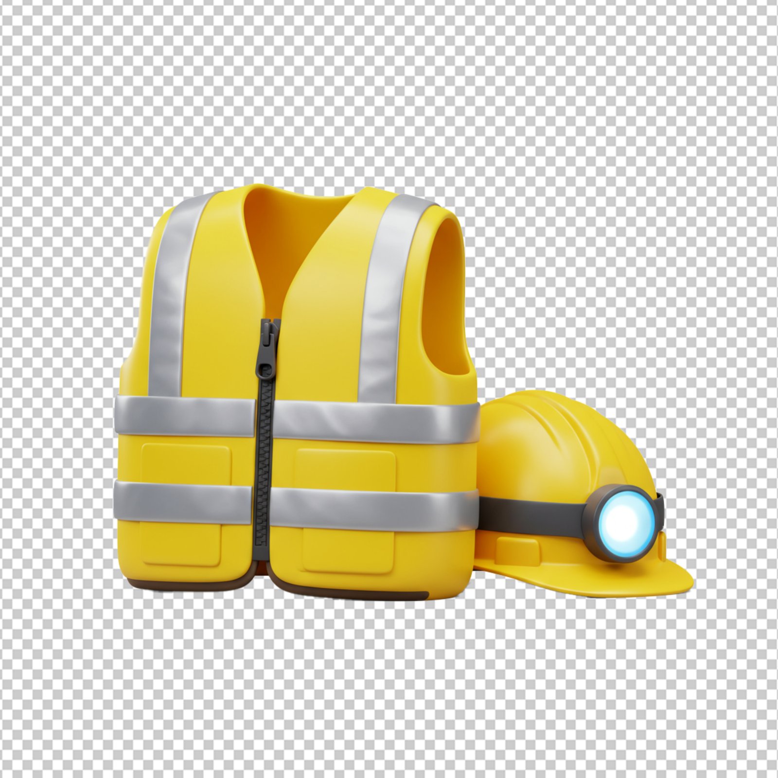 3D Yellow Safety Vest And Hard Hat With Headlamp Transparent PNG